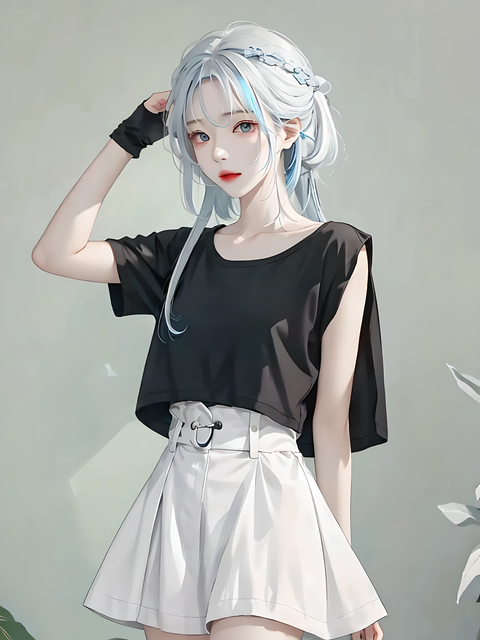 1 girl, (white skin: 1.2), Gray-blue hair, colored inner hair