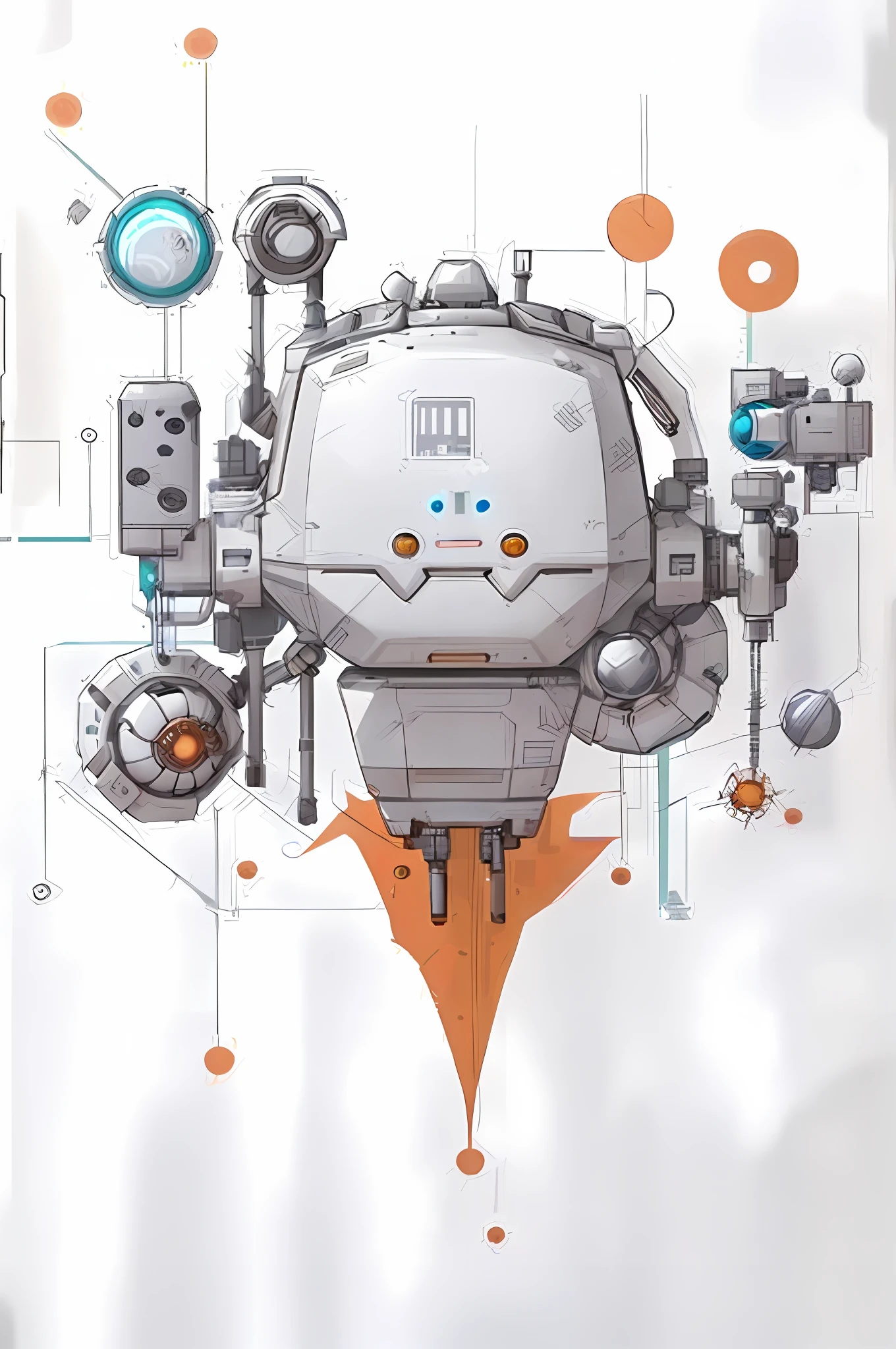 White shirt close-up with robot, cute elaborate epic robot, beautiful robot character design, hand drawn style, clear lines, robot design, anime robot with organic mix, round robot, #机甲, ((robot)), robot punk futurist geometry, mecha shaped like manatee, mecha body, Alexander Fira mecha, mecha robot details