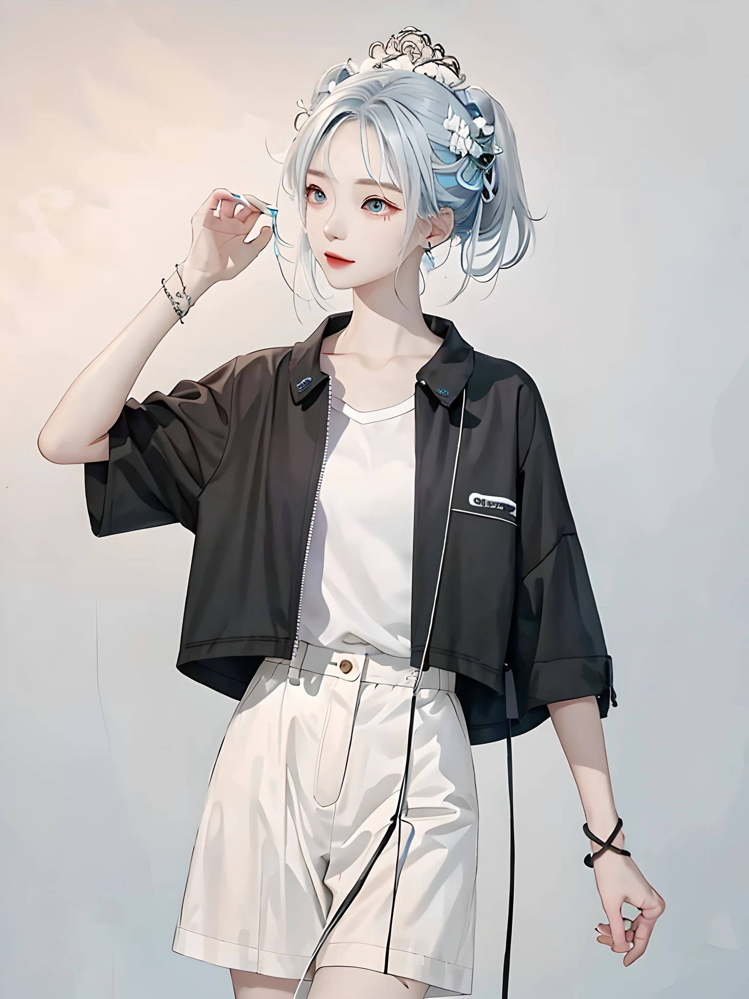 1 girl, (white skin: 1.2), Gray-blue hair, colored inner hair