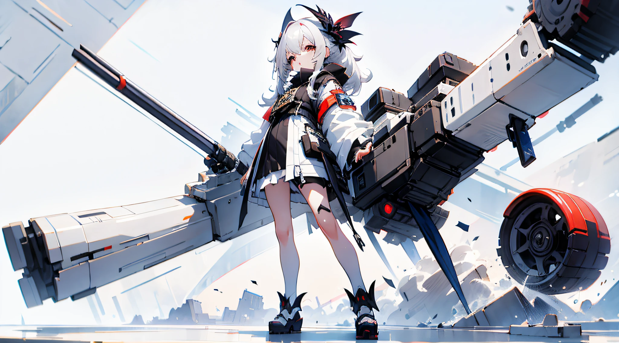 (masterpiece), white hair, long hair, gray eyes, town background, [(white background:1.5), ::5], (long shot), full body, isometric, bronya, adult,