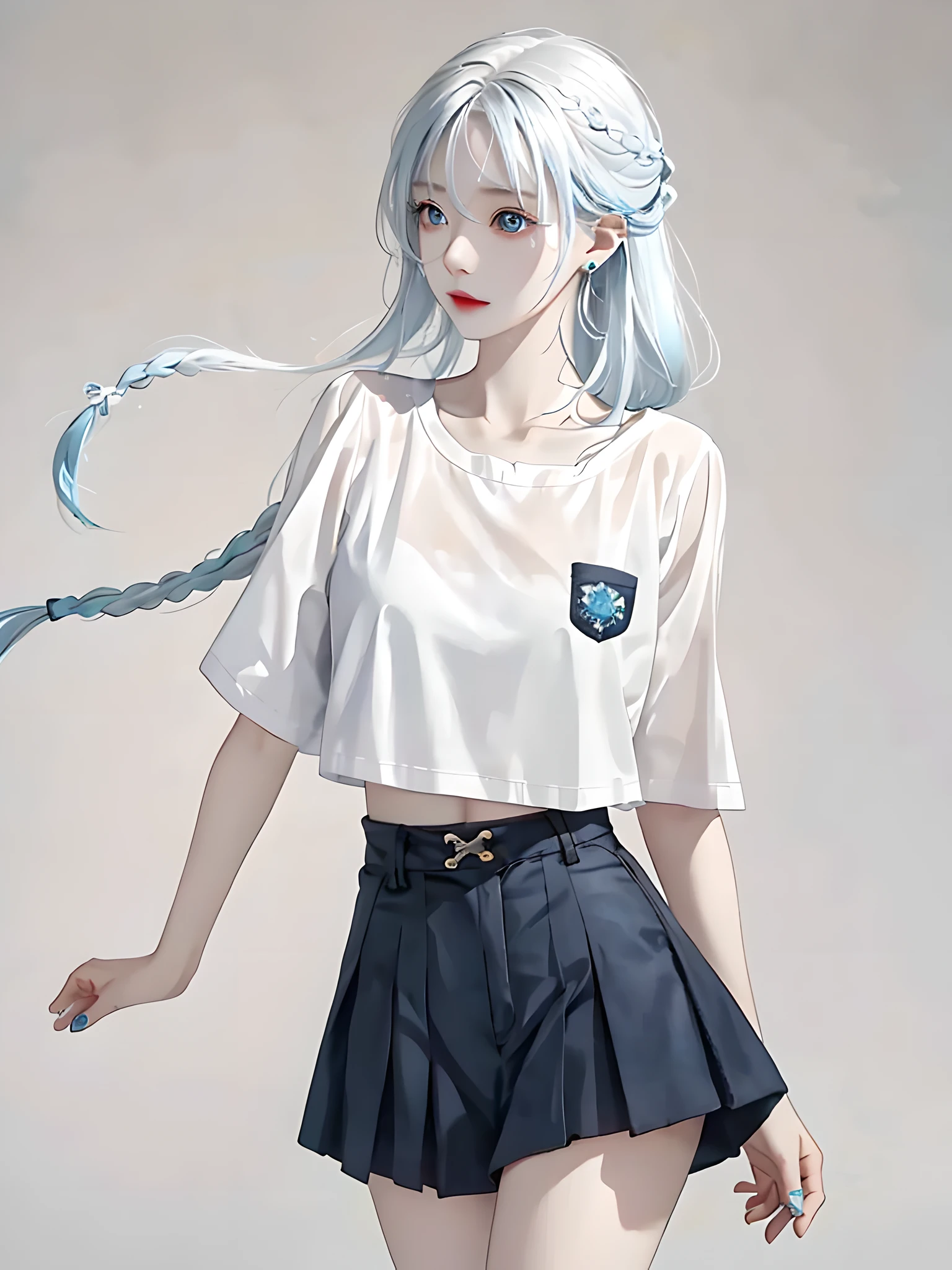 1 girl, (white skin: 1.2), silver-blue hair, colored inner hair