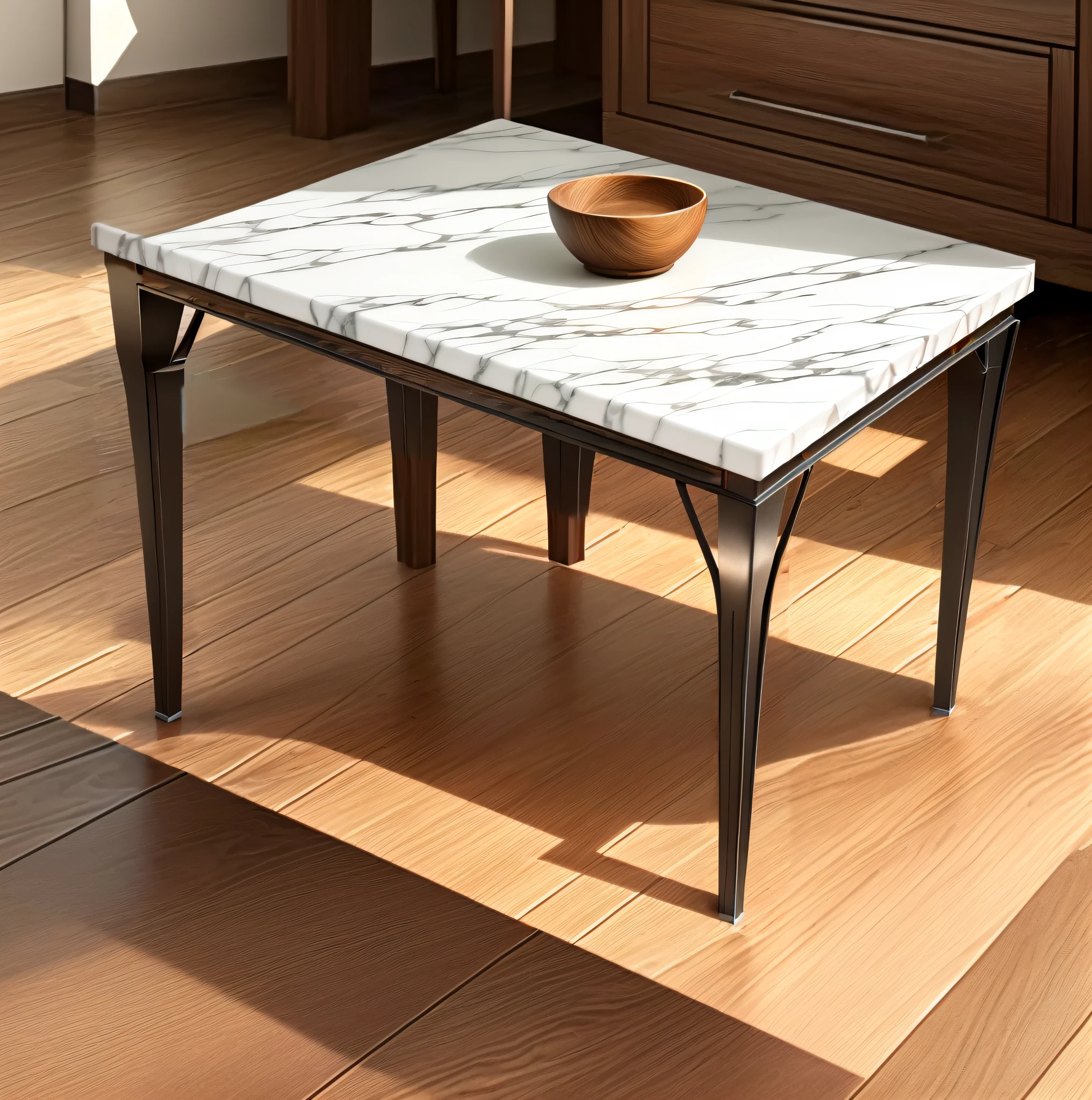 Marble table top with Z-shaped metal legs