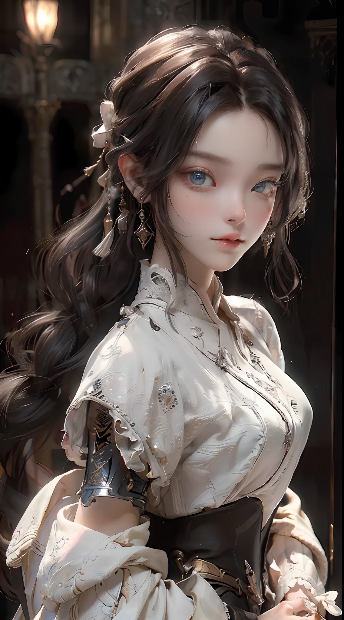 ((Masterpiece, Top Quality, Super Detail, High Resolution)), Solo, Beautiful Girl, Radiant Eyes, Perfect Eyes, , Black White Gold Theme, Medieval Knight, Telegraph,