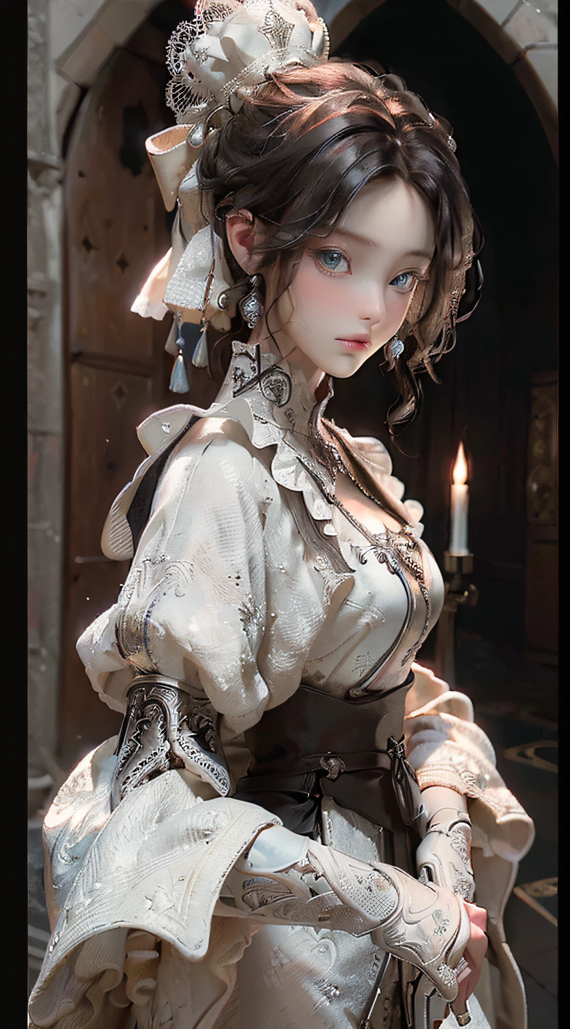 ((Masterpiece, Top Quality, Super Detail, High Resolution)), Solo, Beautiful Girl, Radiant Eyes, Perfect Eyes, s Old, Black White Gold Theme, Medieval Knight, Telegraph,