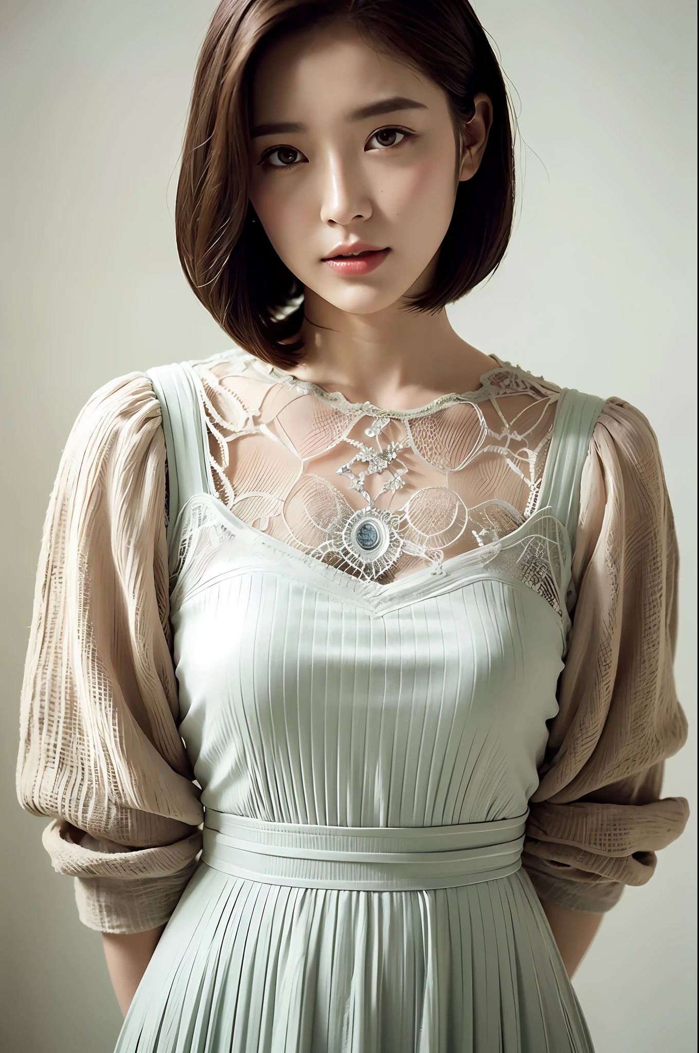 best quality, masterpiece, high resolution, 1girl, beautiful and perfect face, bob cut, maxi dress, intricate detailed, cinematic feel, 8k, extremely detailed