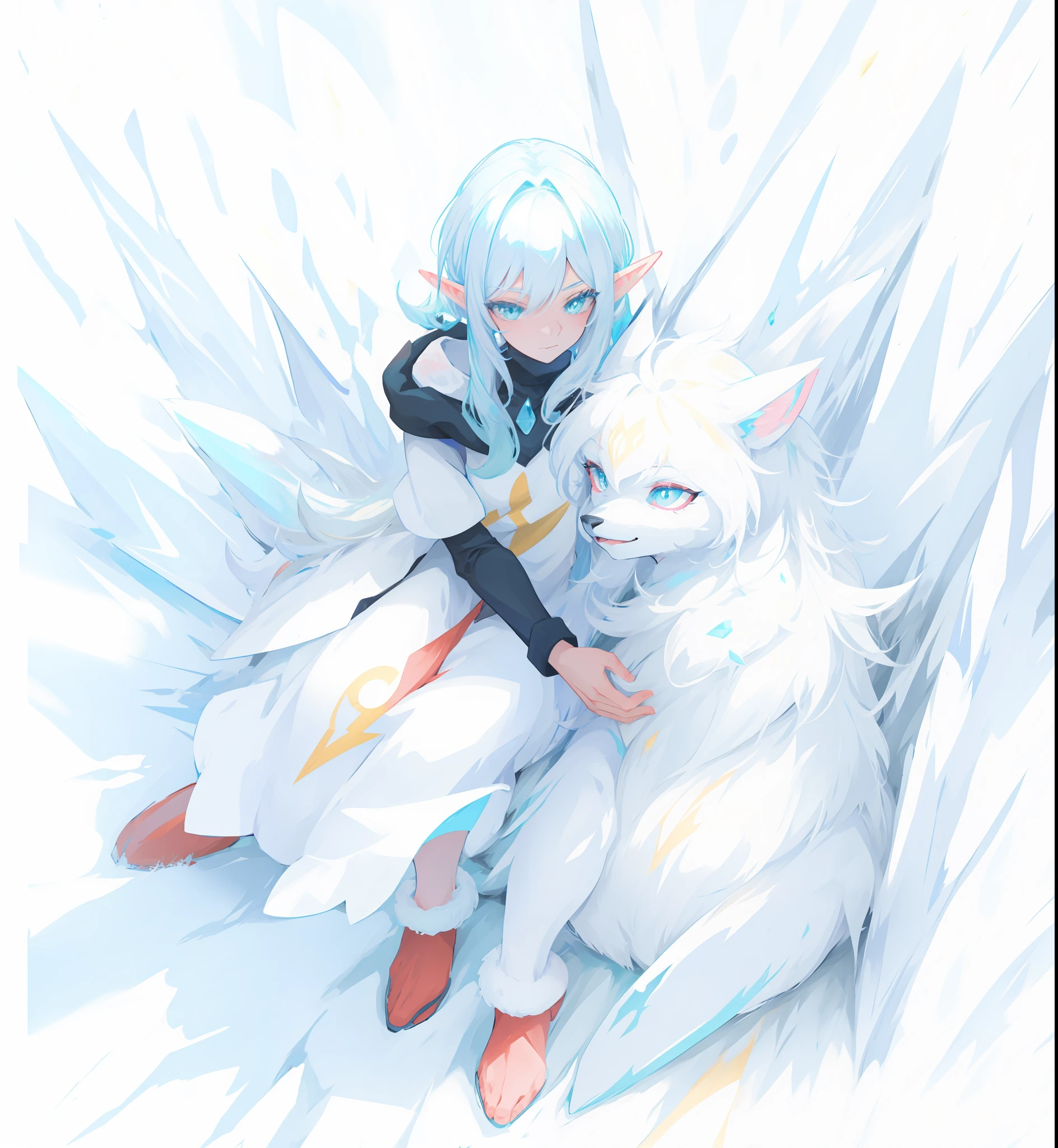 Pokemon art style, furry, ice and storm queen, illustrated Pokemon, high quality art, elves, very, very beautiful, furry art