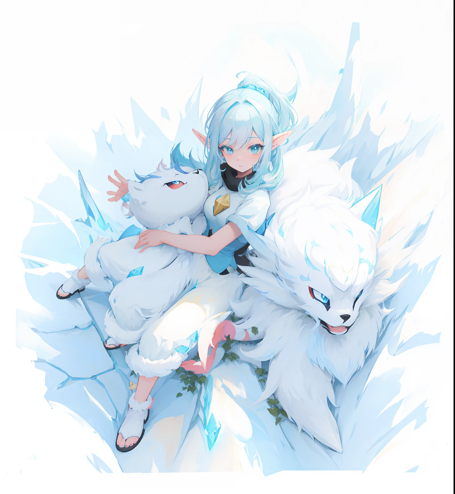 Pokemon art style, furry, ice and storm queen, illustrated Pokemon, high quality art, elves, very, very beautiful, furry art