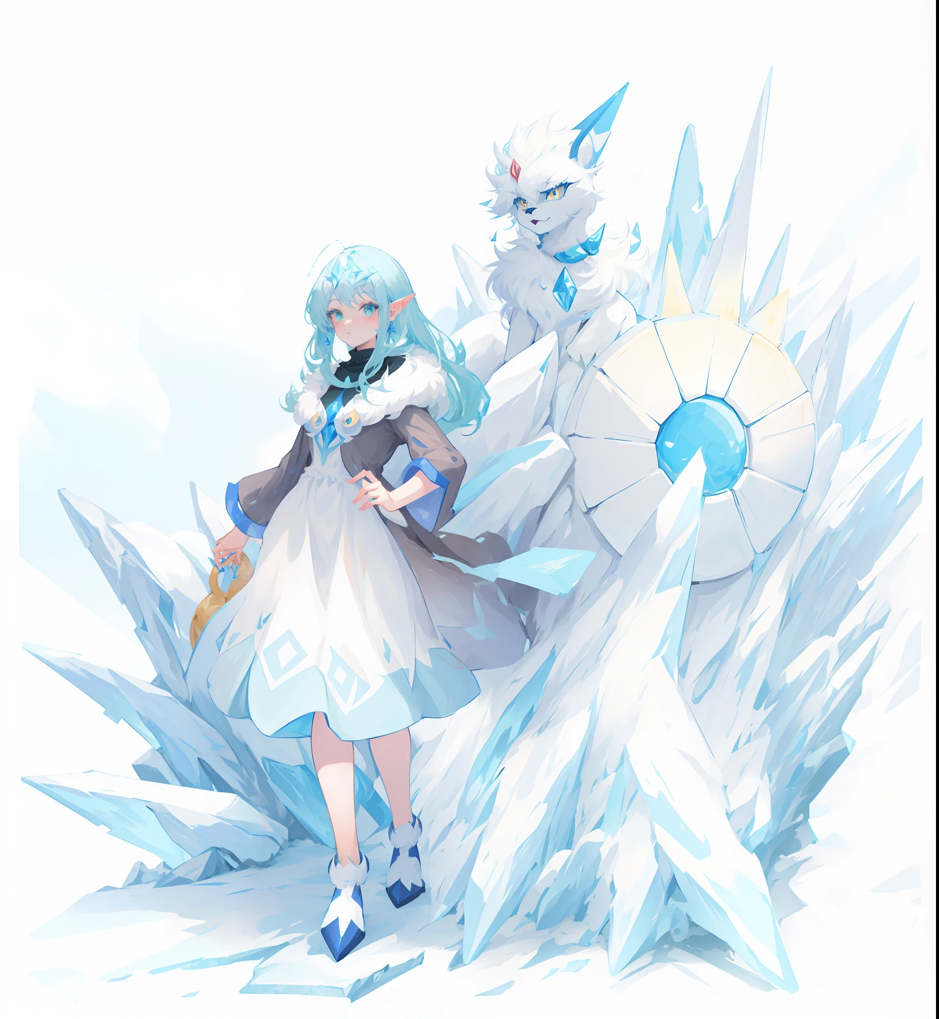 Pokemon art style, furry, ice and storm queen, illustrated Pokemon, high quality art, elves, very, very beautiful, furry art