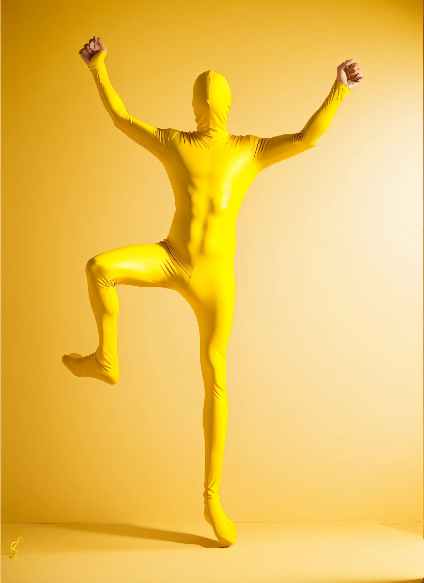 Man in yellow bodysuit, yellow body, zentai suit, full bodysuit, skin tight suit, lycra costume, tight full body suit, yellow skin, yellow jumpsuit, yellow bodysuit