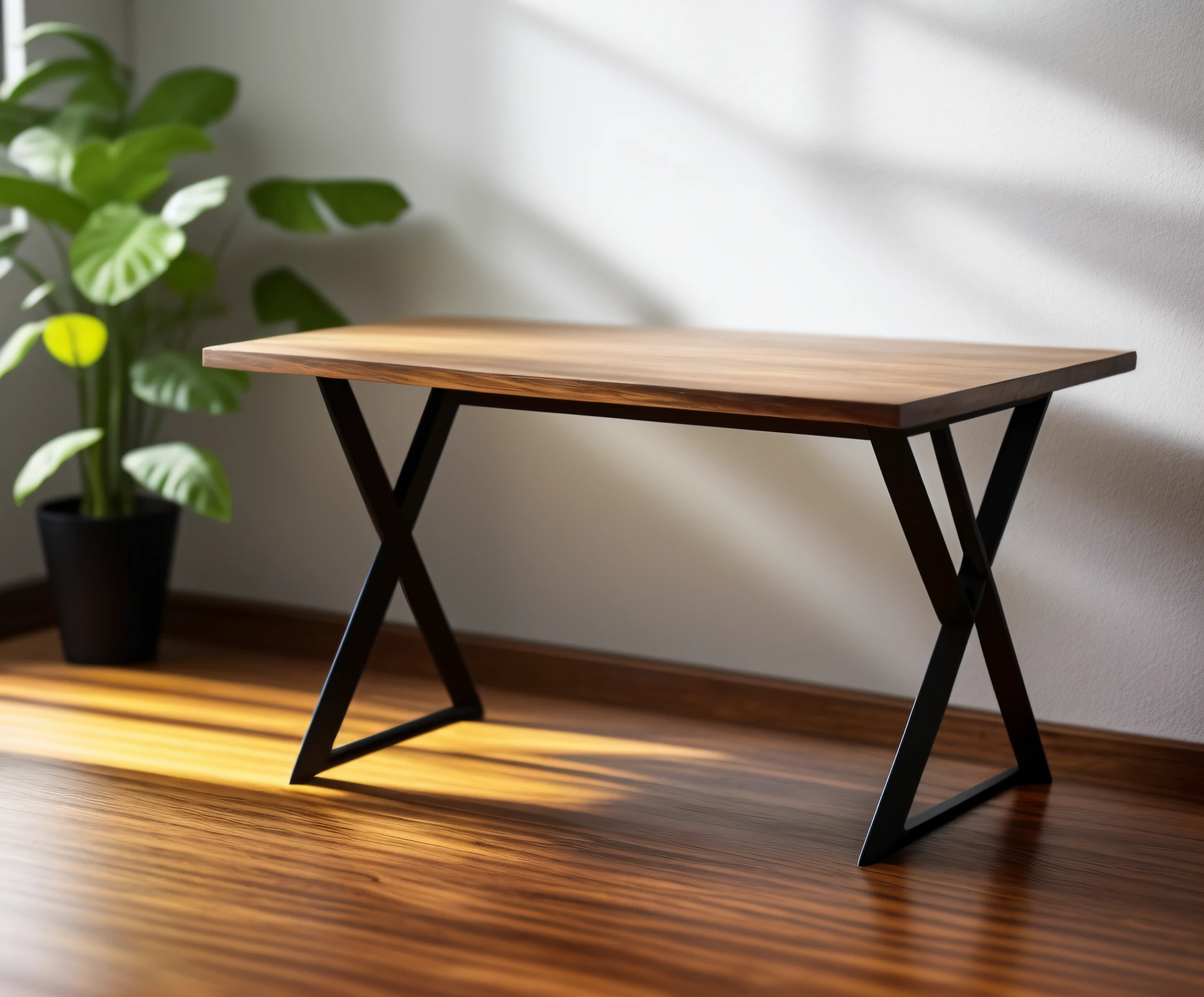 there is a plant that is sitting on a table in a room, wooden table, tables, table, wood table, dining table, minimalist desk, gaming table, detailed wooden table, wooden tables, sitting on a table, sitting at table, on a wooden table, on wooden table, on a table, table is centered, tabletop, on a wooden desk