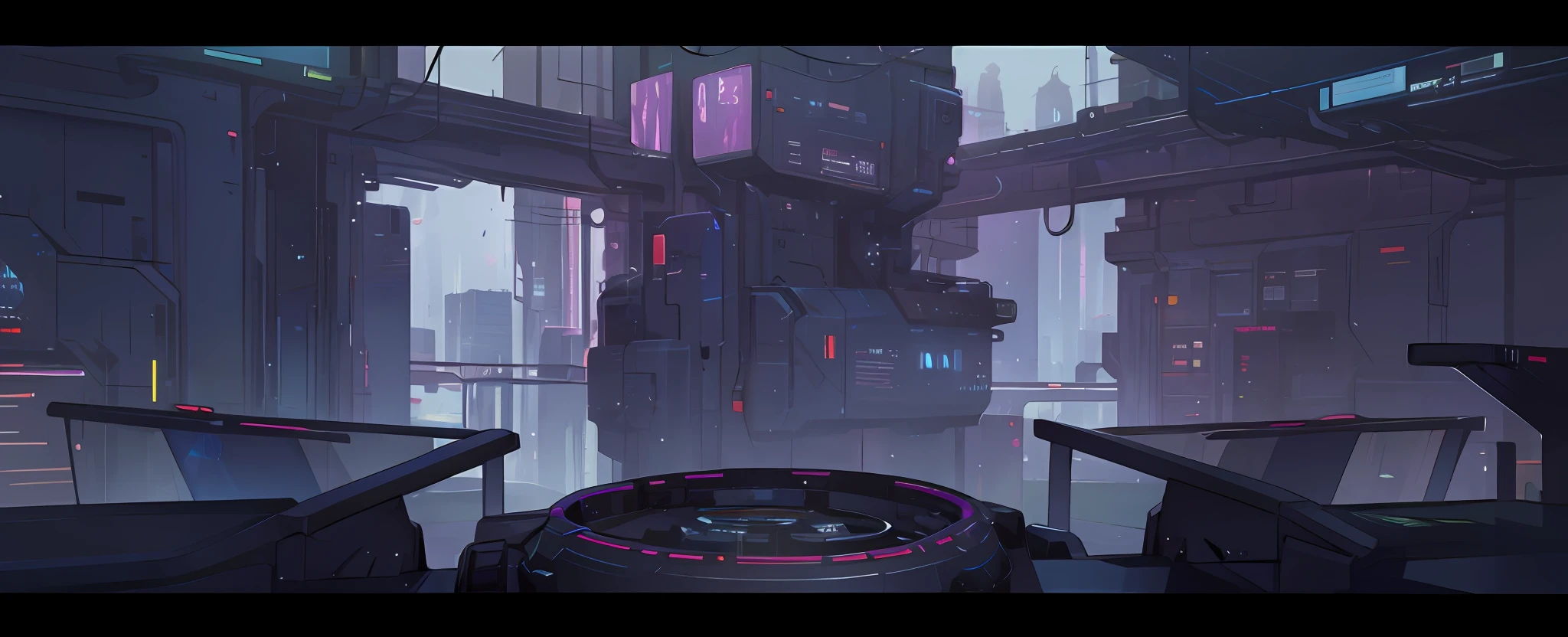 Cyberpunk, indoor scene, science fiction scene, full of technology, empty ground, modern, detailed, glass, HD,