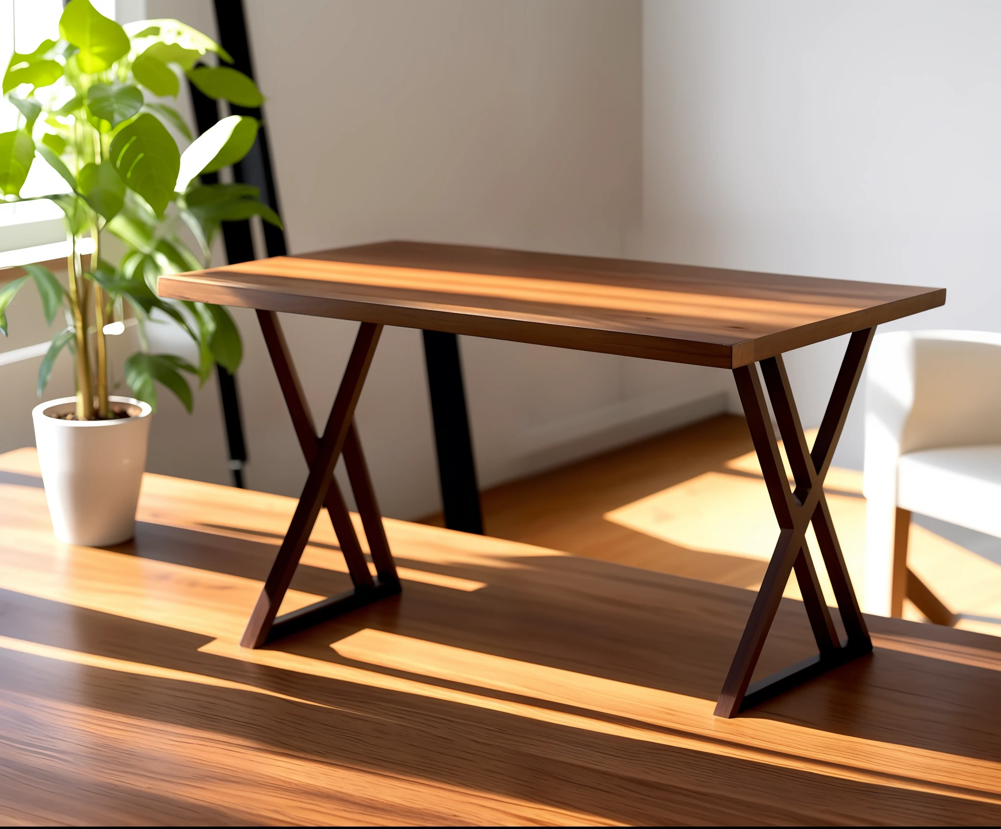 there is a plant that is sitting on a table in a room, wooden table, tables, table, wood table, dining table, minimalist desk, gaming table, detailed wooden table, wooden tables, sitting on a table, sitting at table, on a wooden table, on wooden table, on a table, table is centered, tabletop, on a wooden desk