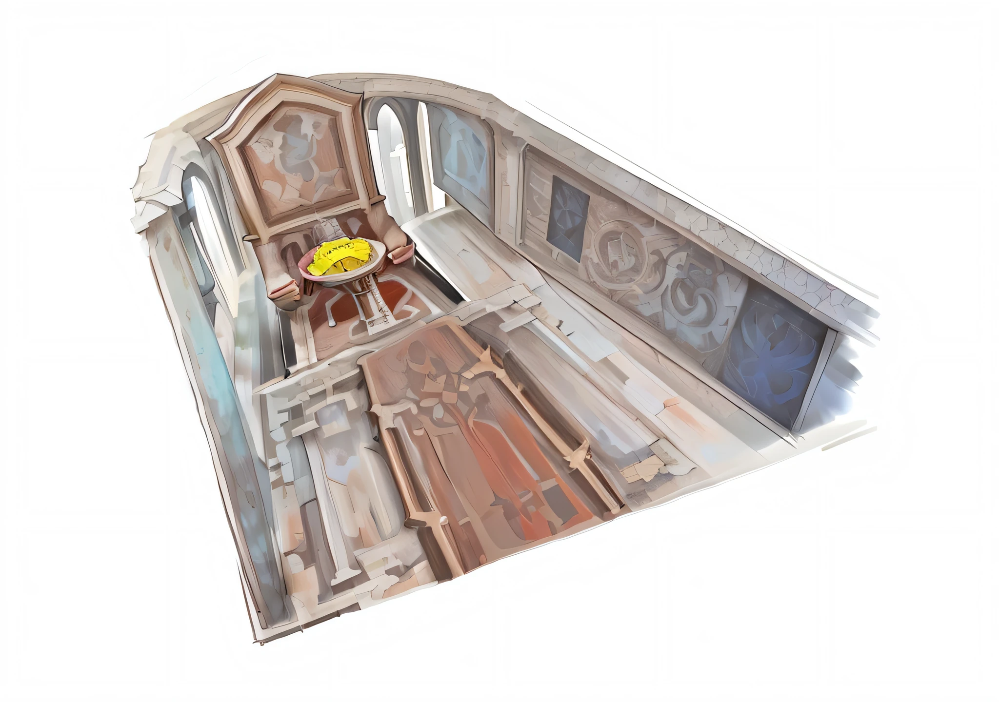 There is a drawing of the bell tower with red clock, throne room, concept illustration, decadent throne room, beautifully designed throne room, court sketch, rustic throne room, concept art, Ruina concept art library, concept art! , concept art, concept art, interior background art, finished concept art, castle hall, concept art!! church