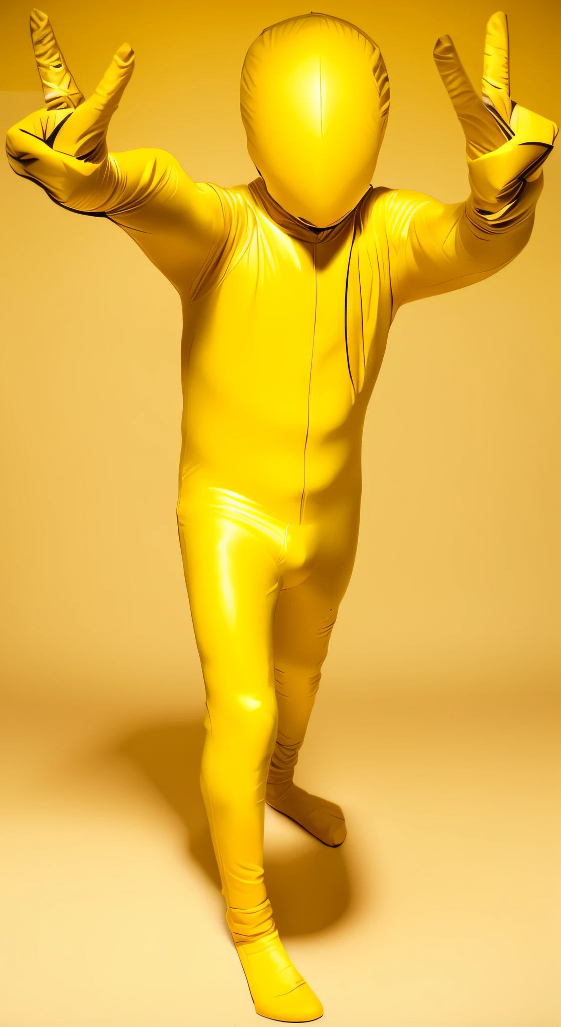 Man in yellow , yellow body, zentai suit, full , skin tight suit, lycra costume, tight full body suit, yellow skin, yellow jumpsuit, yellow 