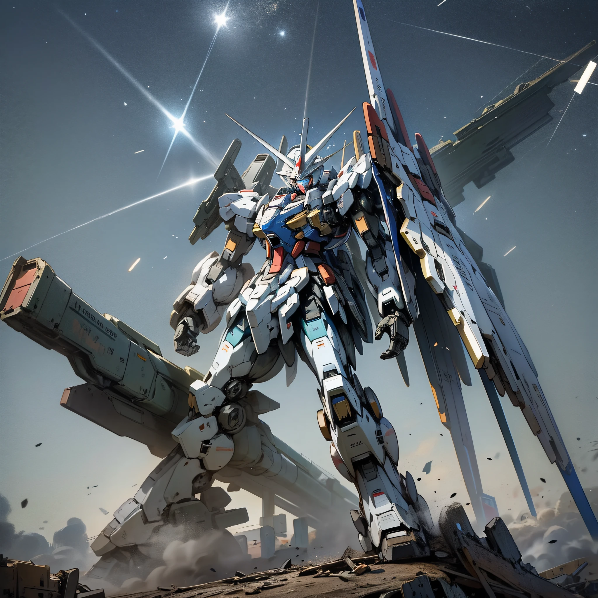 Gundam mech, in the ruins of a war that has just taken place, plus the technology starry sky, technology class --auto --s2