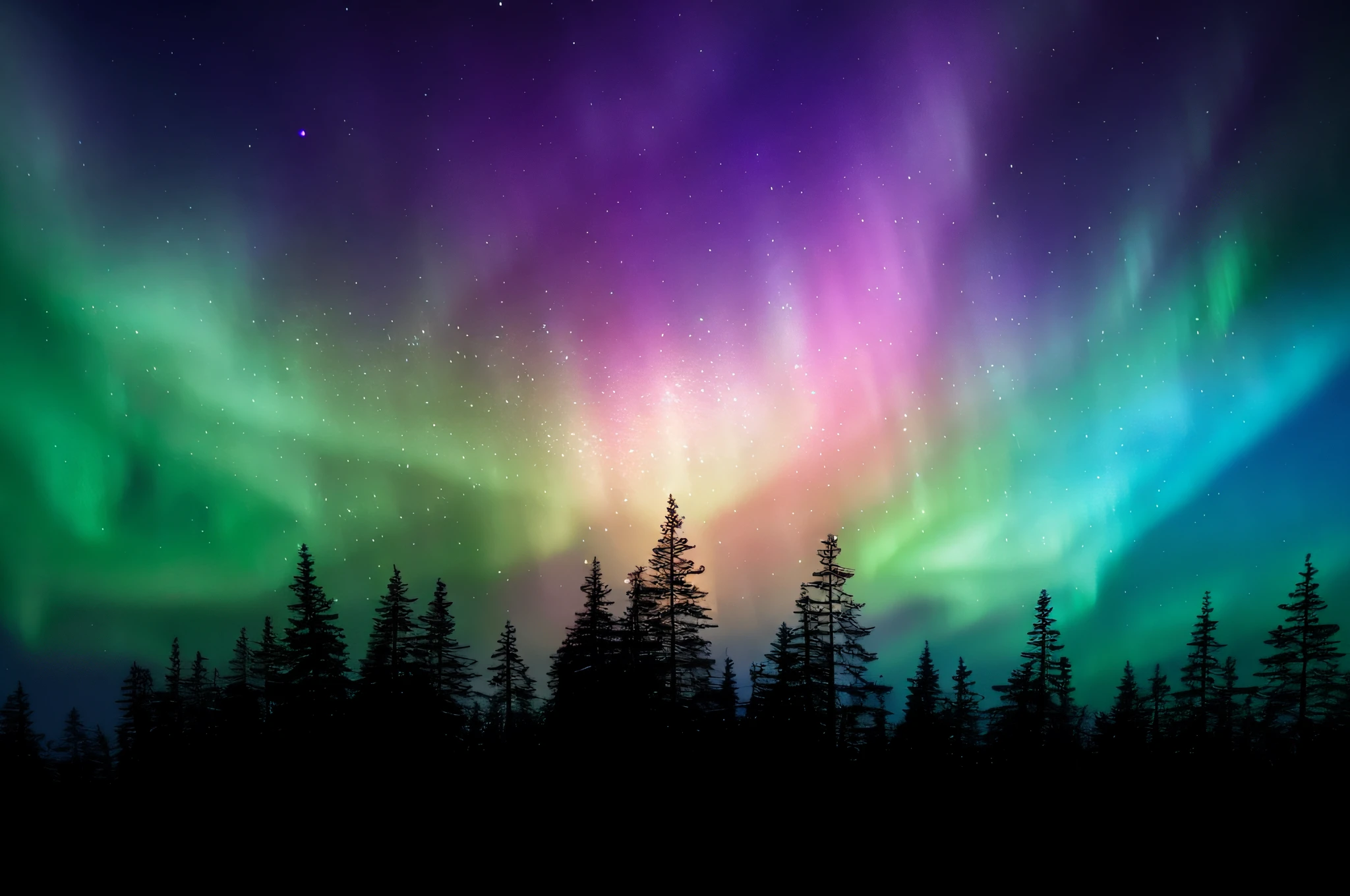 a brightly colored aurora bore with trees and stars in the sky, aurora borealis on background, northern lights background, infused with aurora borealis, northen lights background, with aurora borealis in the sky, colorful night sky, aurora borealis in the sky, northern lights, northern lights in space, aurora borealis, aurora in the sky, trees and stars background