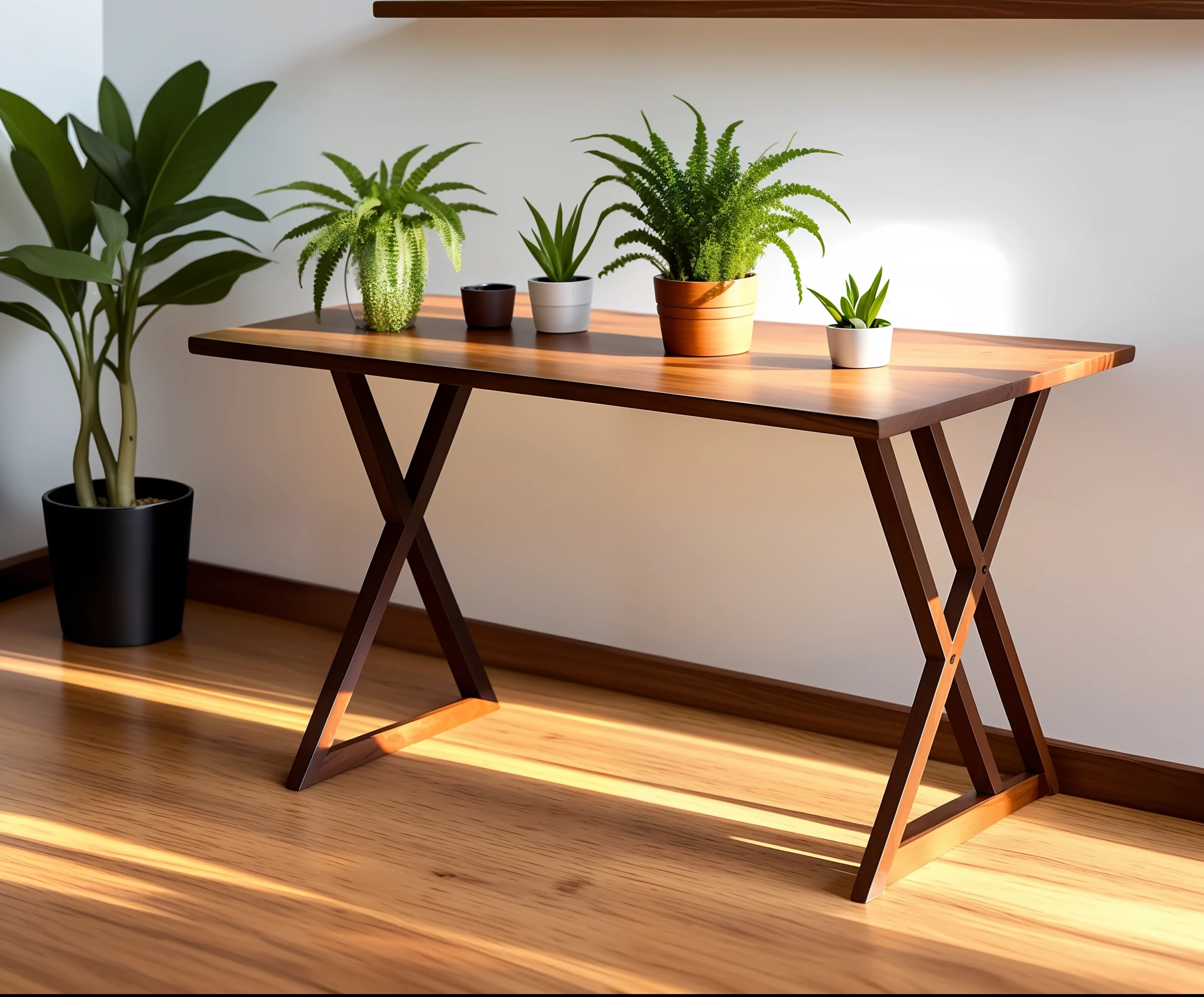there is a plant that is sitting on a table in a room, wooden table, tables, table, wood table, dining table, minimalist desk, gaming table, detailed wooden table, wooden tables, sitting on a table, sitting at table, on a wooden table, on wooden table, on a table, table is centered, tabletop, on a wooden desk