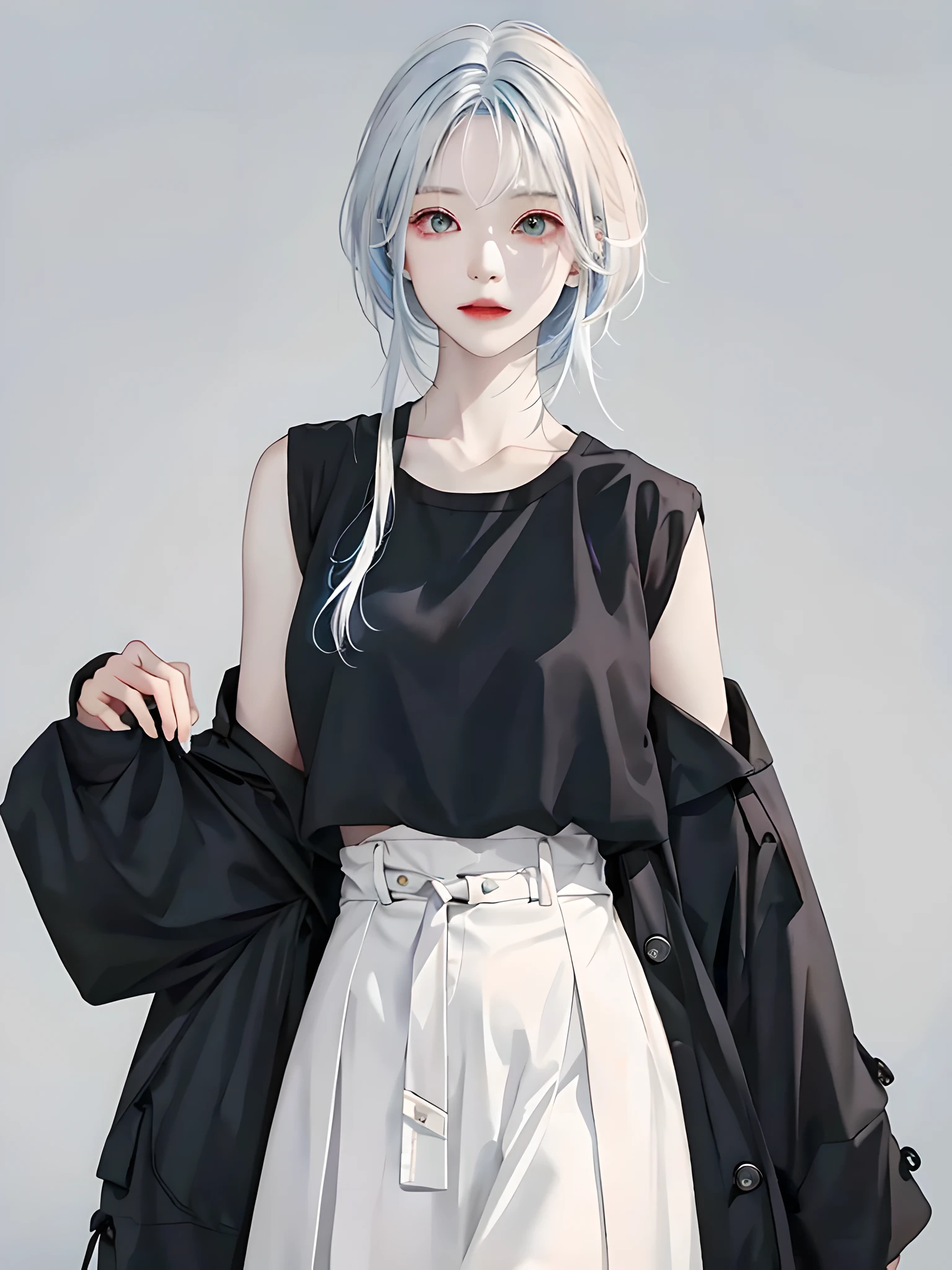 1 girl, (white skin: 1.2), colored inner hair,(([ silver hair|blue hair]))