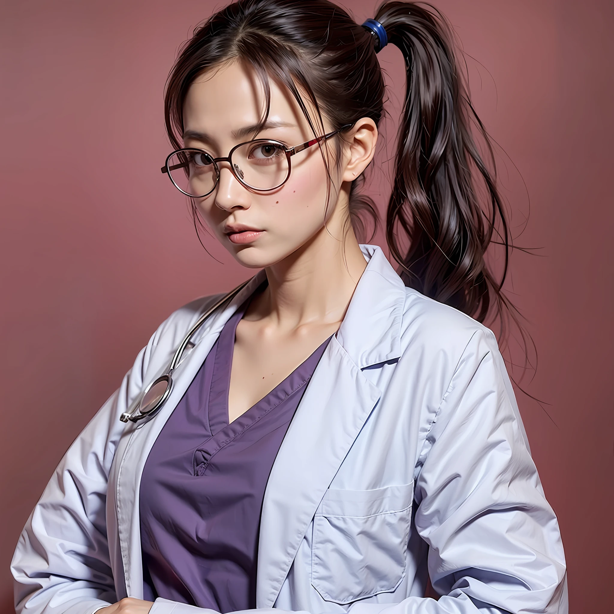 Japan female doctor, enako, lab coat, red scrub, ponytail, glasses, emergency room --auto --s2