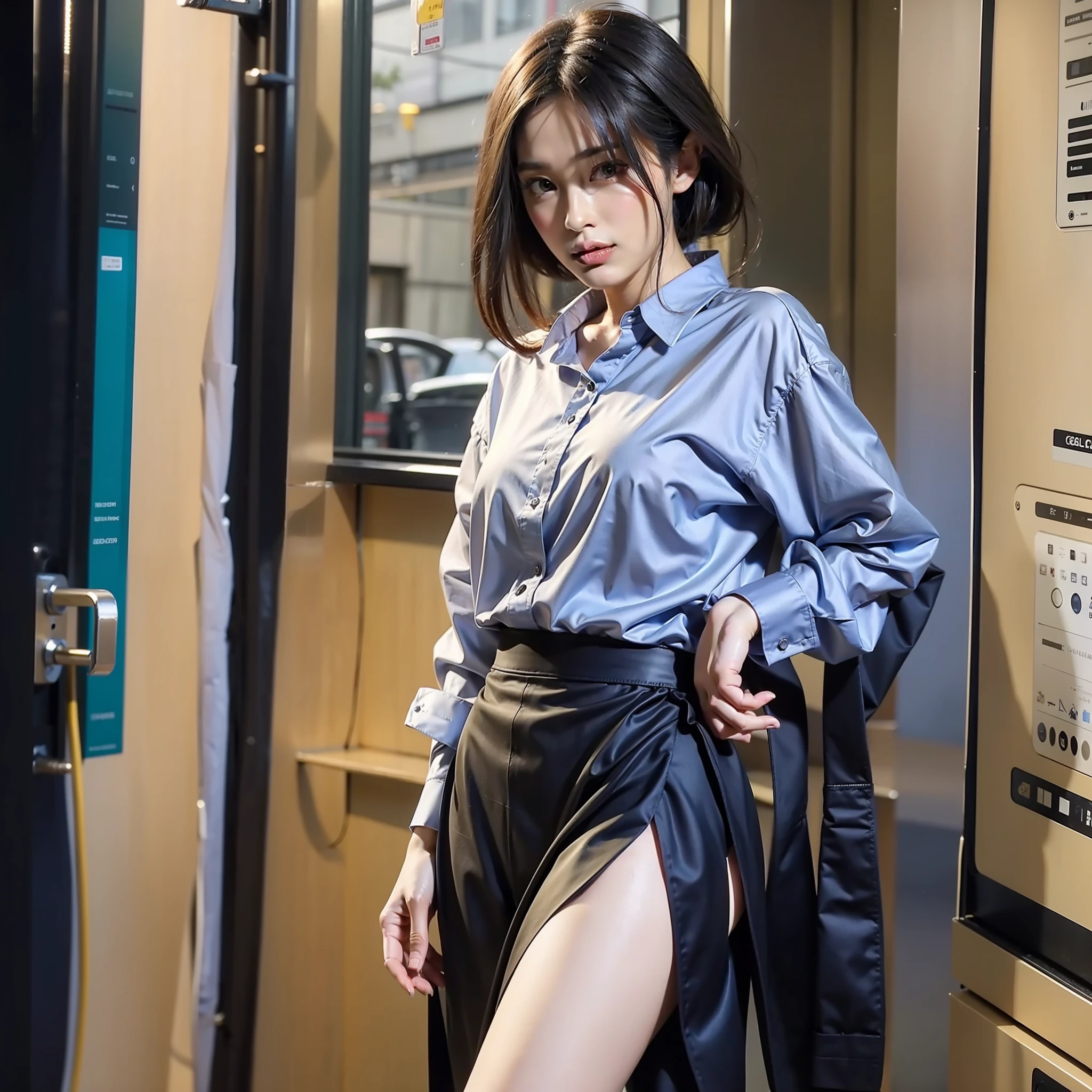 Black silk, long legs, white shirt, golden ratio, bright eyes