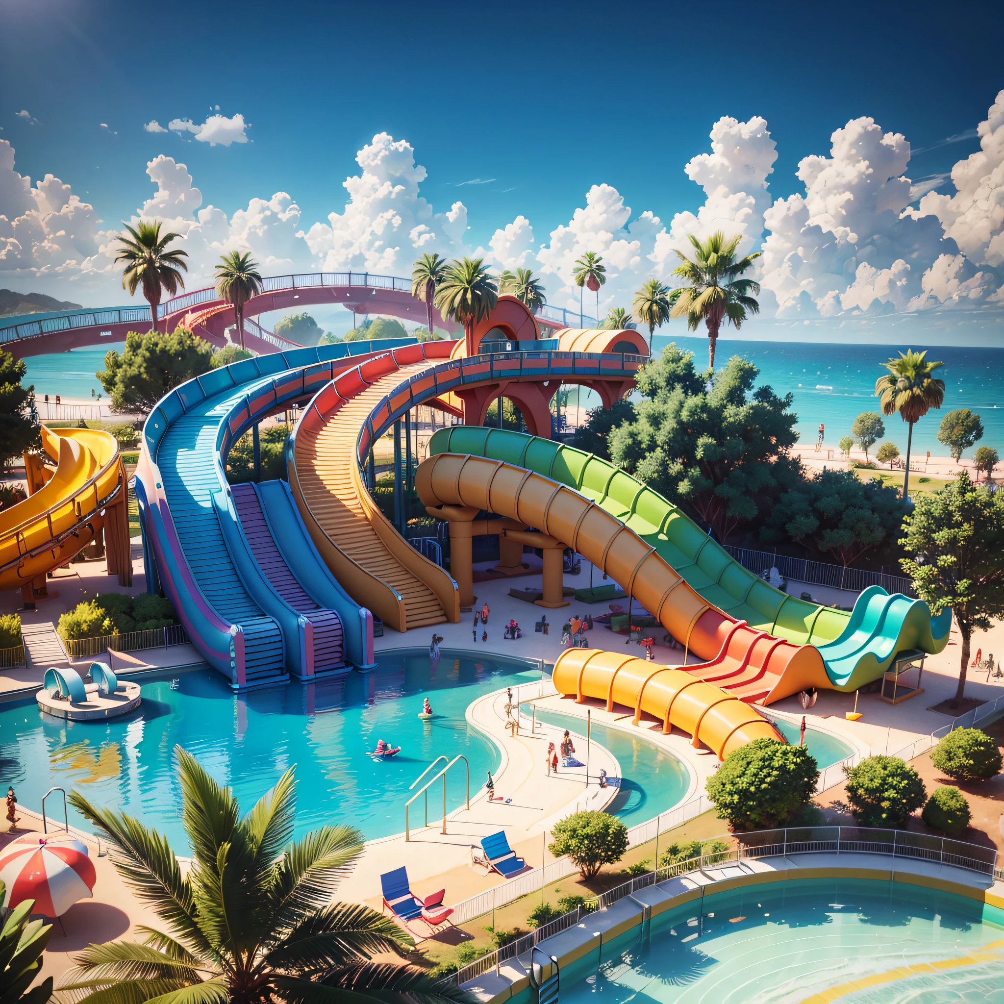 there is a very colorful and colorful water park with a water slide, a low poly render inspired by Mike Winkelmann, trending on polycount, conceptual art, 3 d render stylized, stylized 3d render, stylized as a 3d render, rendered in cinema4d, rendered in cinema 4 d, cinema 4d colorful render --auto --s2