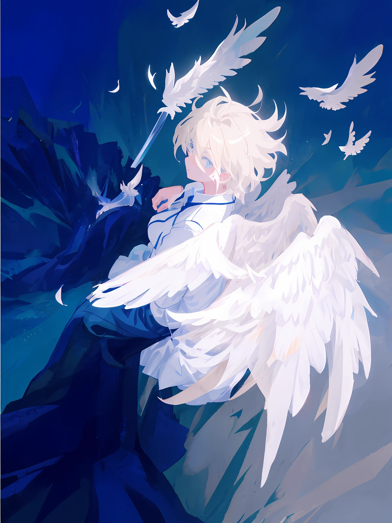 Anime image of man with angel wings, angel protector, Makoto Shinkai, eros, angel, love