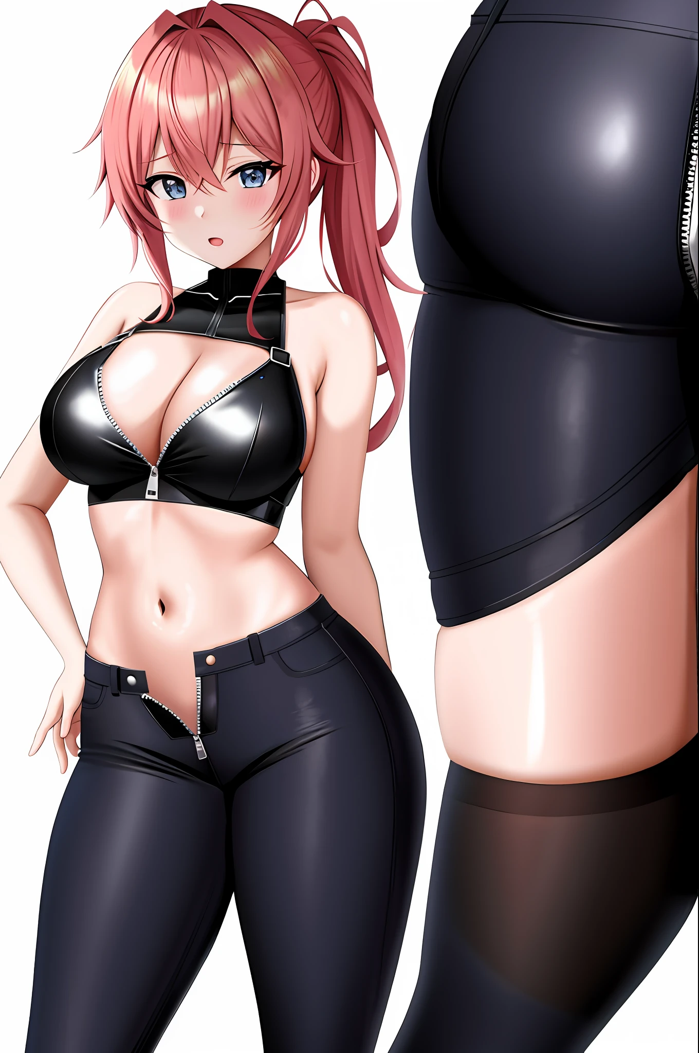 Anime style, one girl, four breasts, unzipped pants