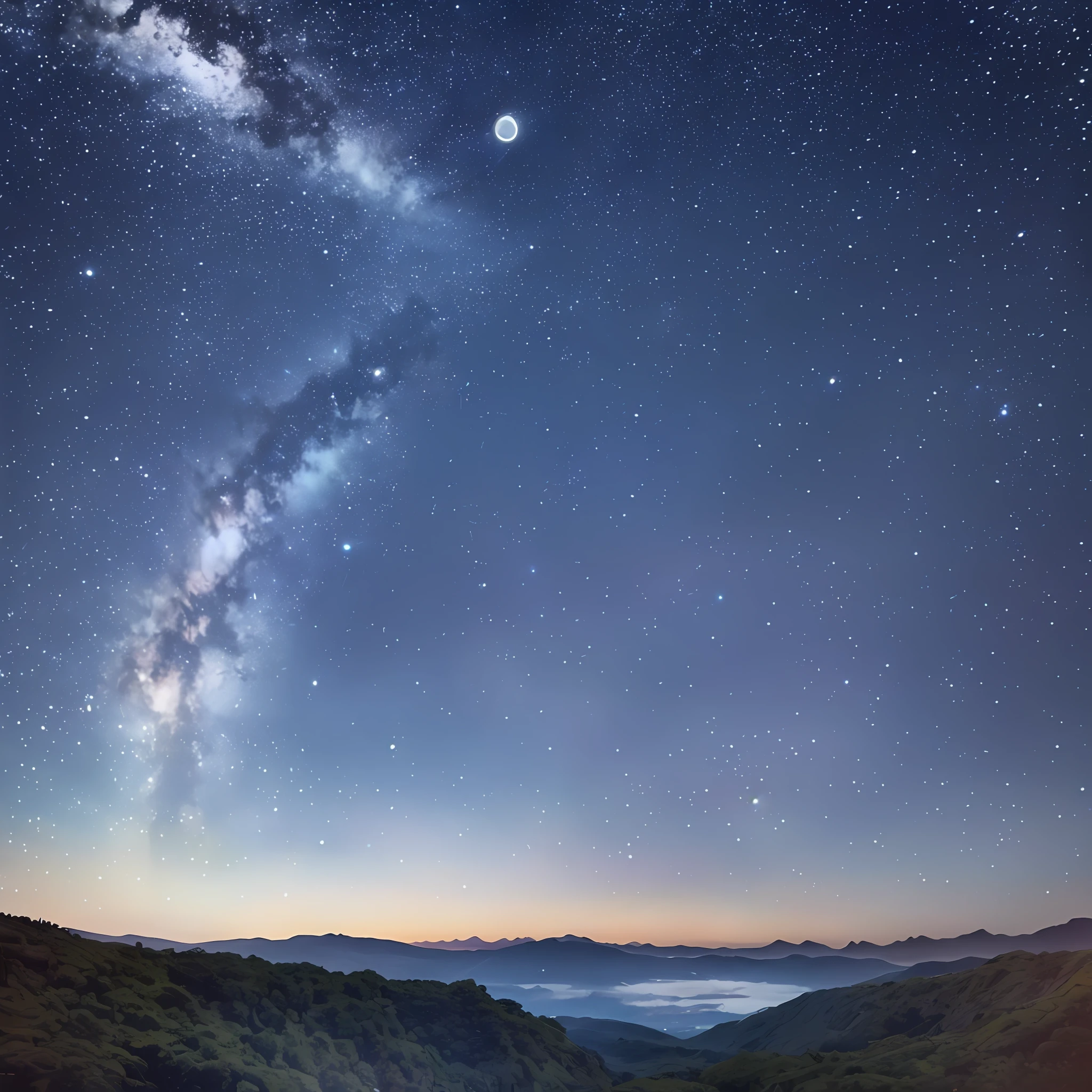 landscape, night, starry sky, single moon, dreamy, surreal, wide angle lens, UHD, retina, masterpiece, ccurate, high quality, high detail, super detail, best quality, high resolution, 16k --auto --s2