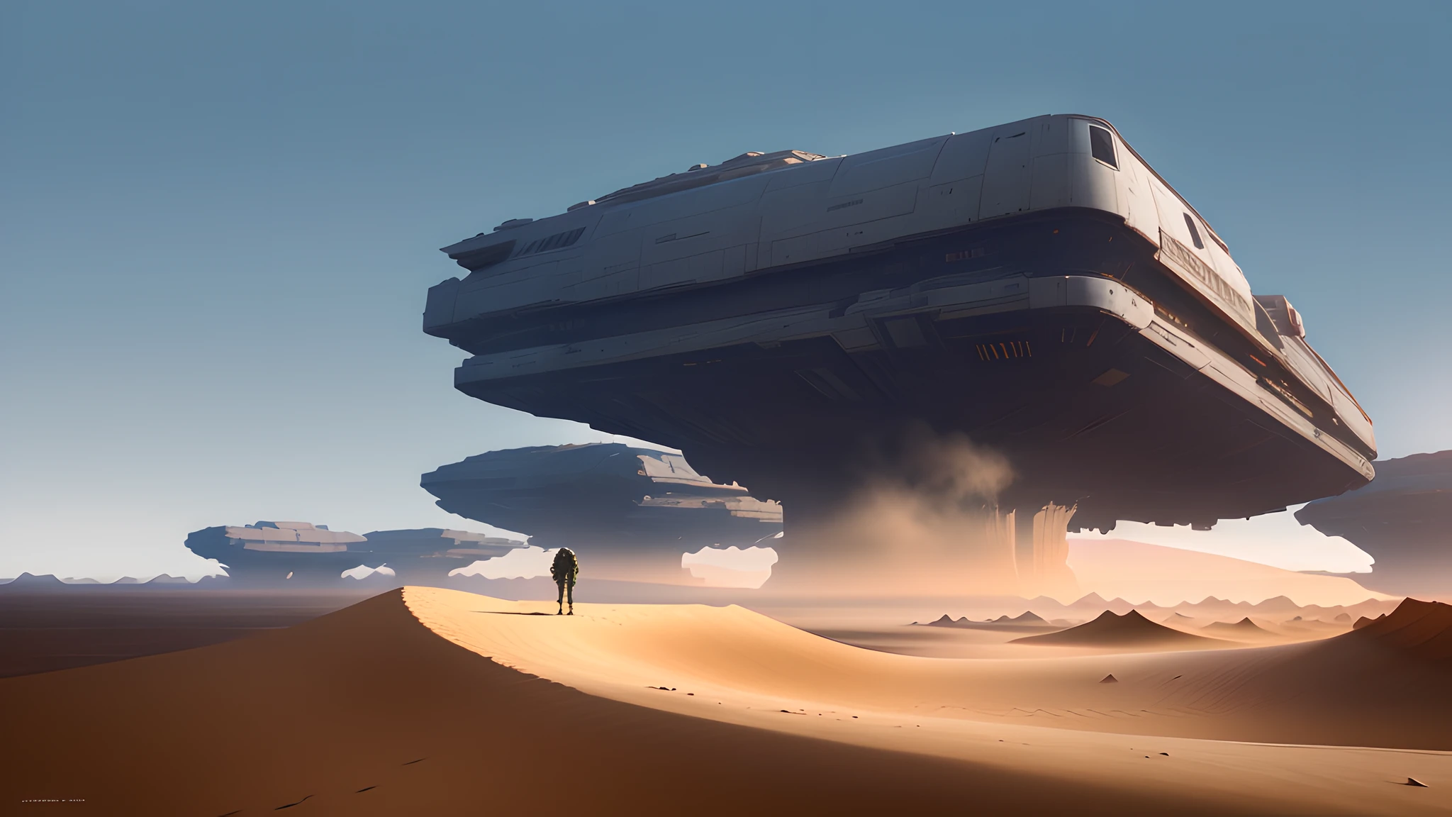 There is a man walking in the sand near some large square structures that float in the air, cubic, underneath he has a large hole through which he sucks a lot of sand, Jessica Rossier Fantasy Art, by Christopher Balaskas, Sci Fi Epic Digital Art, by Jessica Rossier, Star Wars Architecture, 4K Concept Art, 4K Concept Art, Star Wars Concept Art, Concept Art 8 K, Stunning Sci-Fi Concept Art, Inspired by Jessica Rossier