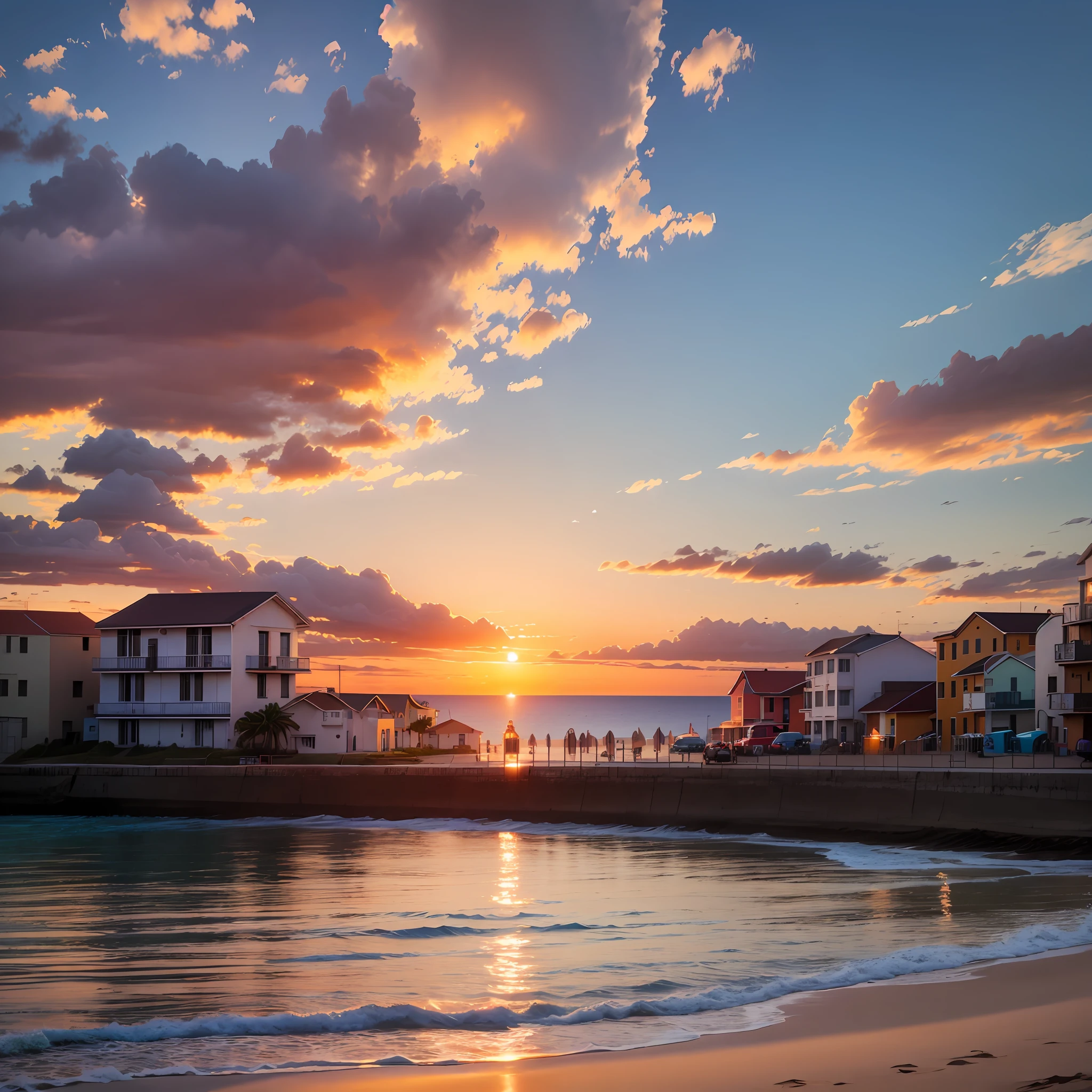 Sunset in a town by the beach --auto --s2