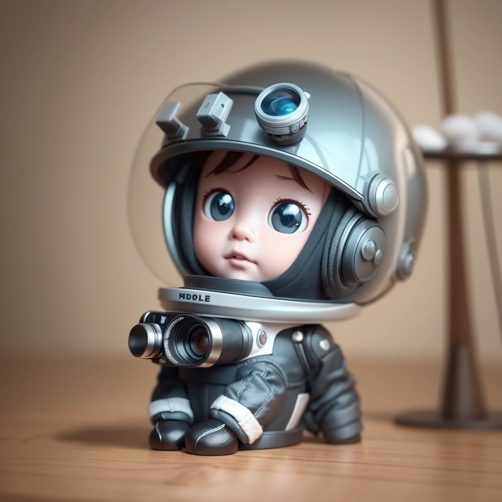 There is a small doll with camera and helmet, photographer, cute 3d rendering, little astronaut looking up, portrait anime space cadet boy, cute 3d anime boy rendering, cute detailed digital art, male explorer mini cute boy, stylized 3d rendering, 3d rendered 8k character art, cute digital painting, 3d anime style, super detailed rendering --auto --s2