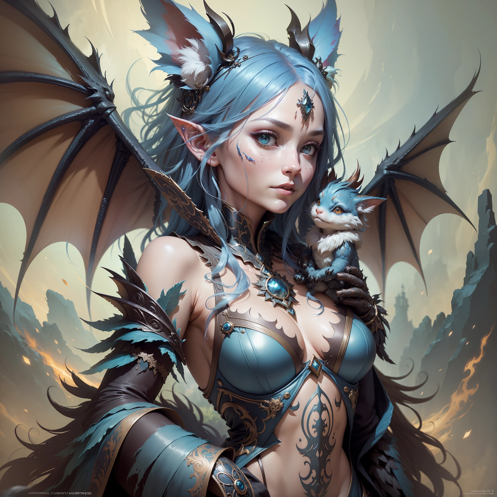Adorable Little " beautiful and cute anthropomorphic dragon, dress made of fur and warrior clothing, " all body Breathtaking Fantasycore Artwork By Android Jones, Jean Baptiste Monge, Alberto Seveso, Erin Hanson, Jeremy Mann. Intricate Photography, A Masterpiece, 8k Resolution Artstation, Unreal Engine 5, Cgsociety, Octane Photograph