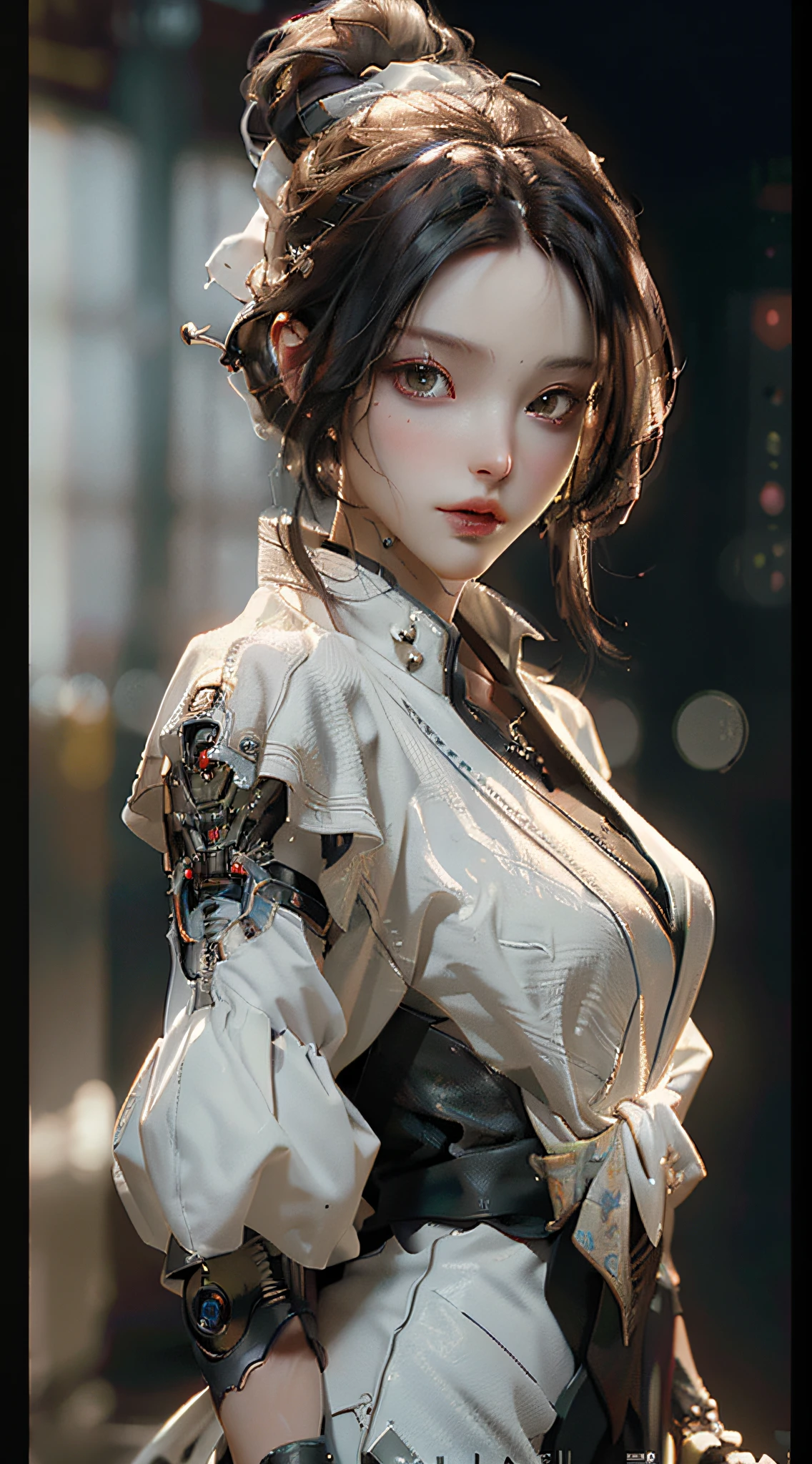 ((Best quality)), ((masterpiece)), (detailed:1.4), 3D, an image of a beautiful cyberpunk female,HDR (High Dynamic Range),Ray Tracing,NVIDIA RTX,Super-Resolution,Unreal 5,Subsurface scattering,PBR Texturing,Post-processing,Anisotropic Filtering,Depth-of-field,Maximum clarity and sharpness,Multi-layered textures,Albedo and Specular maps,Surface shading,Accurate simulation of light-material interaction,Perfect proportions,Octane Render,Two-tone lighting,Wide aperture,Low ISO,White balance,Rule of thirds,8K RAW,
