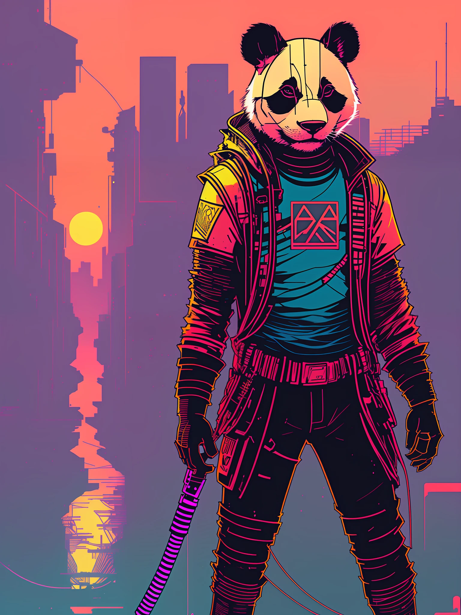 (nvinkpunk:1.2) (snthwve style:0.8)panda, anthro, lightwave, sunset, intricate, highly detailed