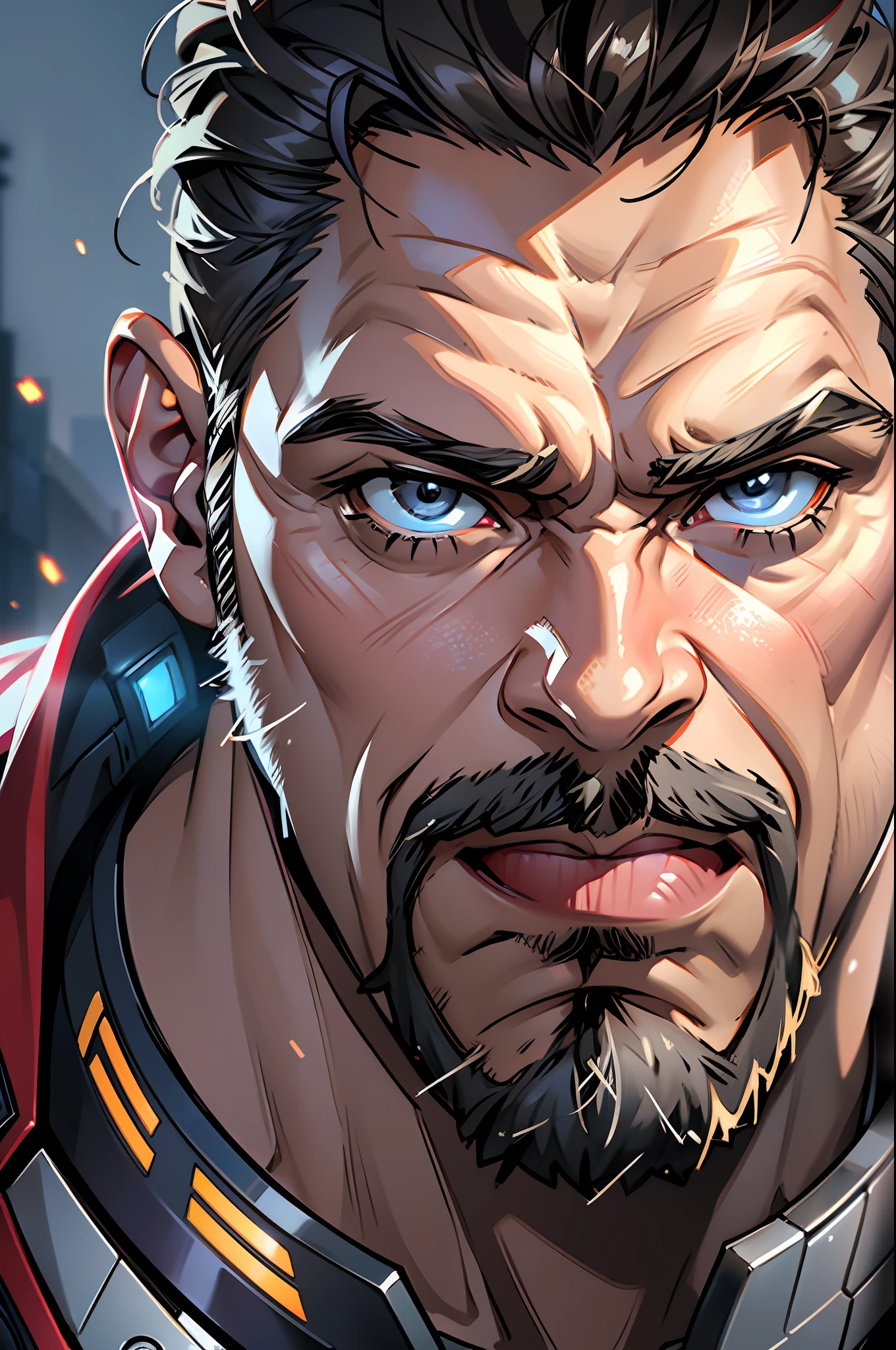 Marvel, Old man Tony Stark, realistically, dynamic lights, old, gray stubble, full shoot, (extremely detailed CG unity 8k wallpaper), trending on ArtStation, trending on CGSociety, High Detail, Sharp focus, dramatic, photorealistic