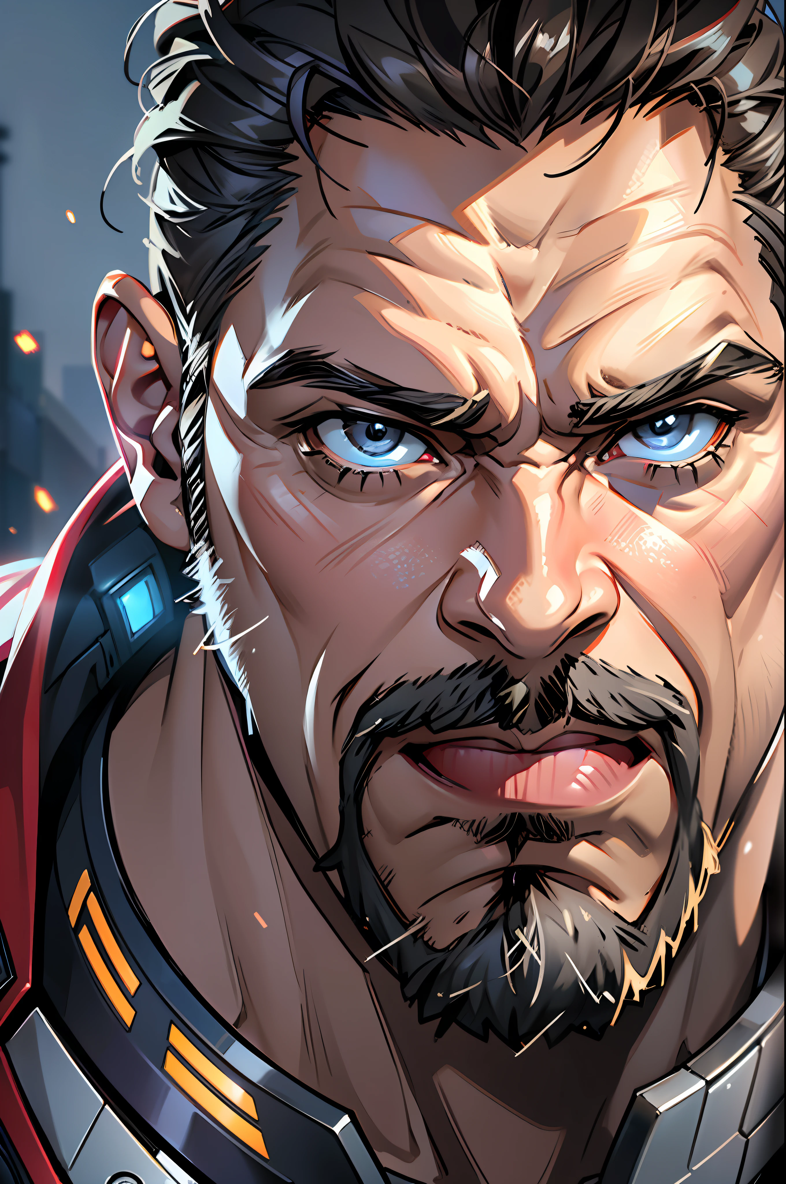 Marvel, Old man Tony Stark, realistically, dynamic lights, old, gray stubble, full shoot, (extremely detailed CG unity 8k wallpaper), trending on ArtStation, trending on CGSociety, High Detail, Sharp focus, dramatic, photorealistic