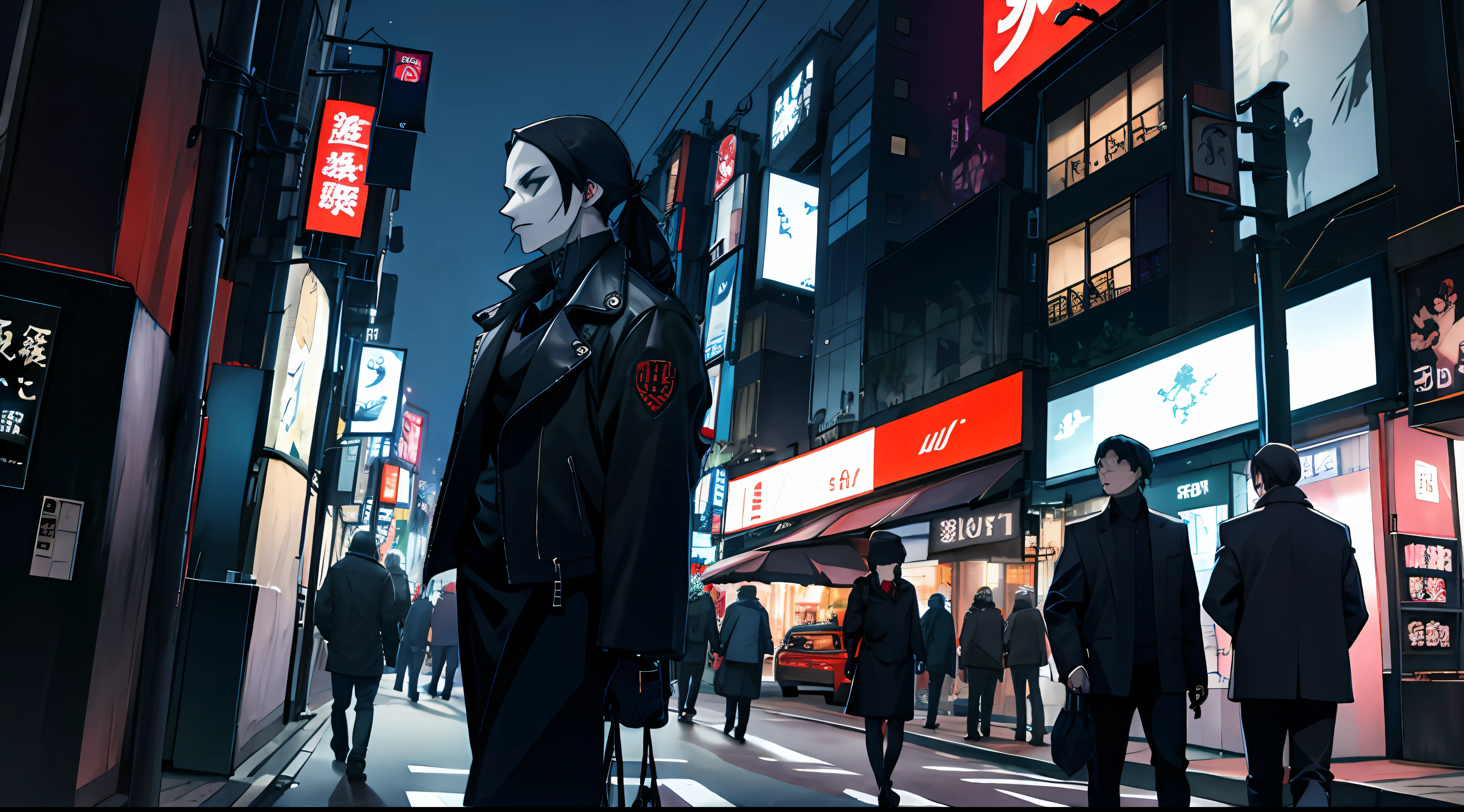 a modern urban gothic woman vampire in Shibuya night