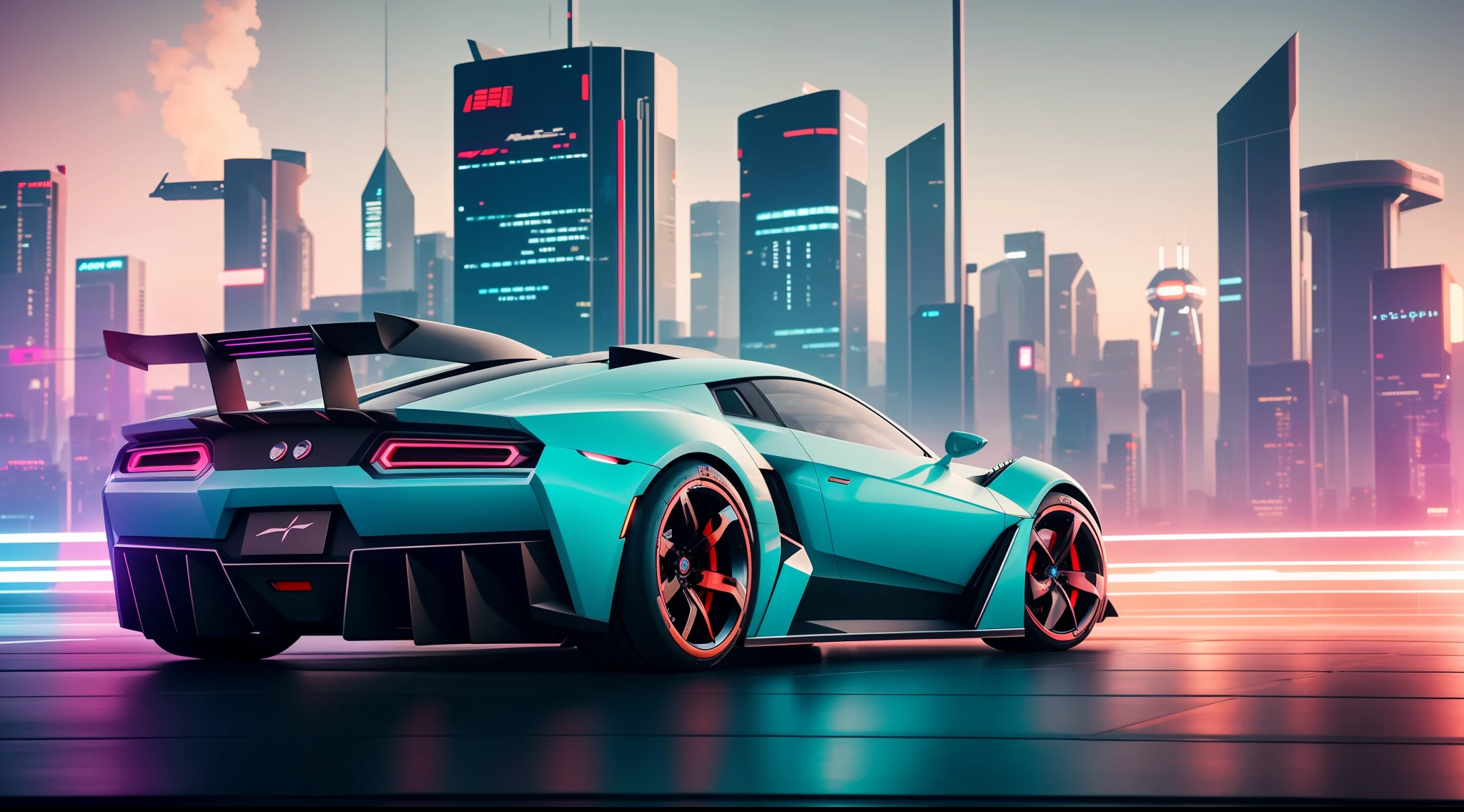 god of designer super futuristic cars cyberpunk, muted colors, swirling color smokes, legend, cityscape, space, vibrant, photorealistic, realistic, dramatic, cinematic lighting, sharp focus, 8k