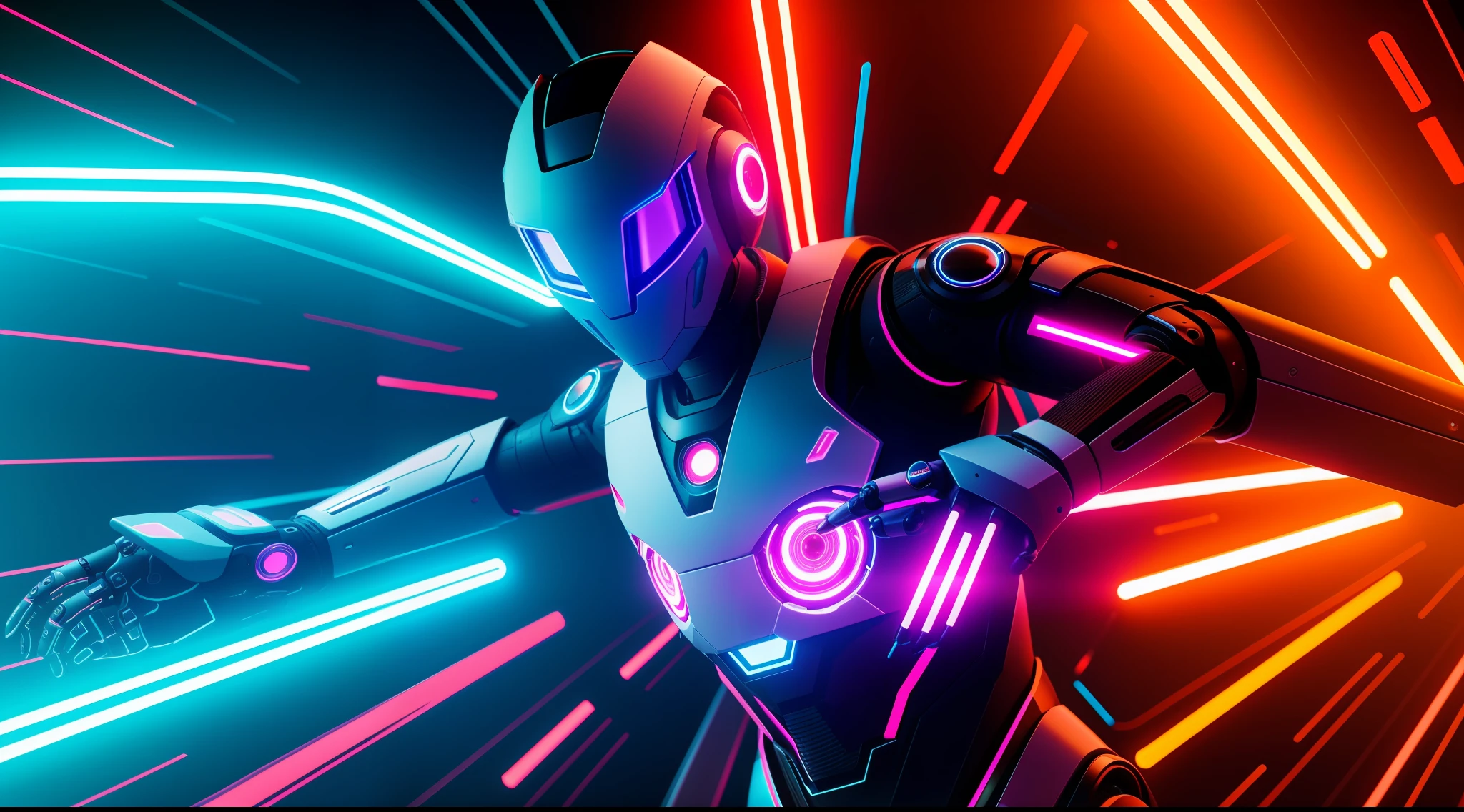 Futuristic ai robot doing cool things, neon style, hyperdetailed, cinematic, intricate, sharp, focus, vibrant, photorealistic, realistic, dramatic, cinematic lighting, sharp focus, 8k