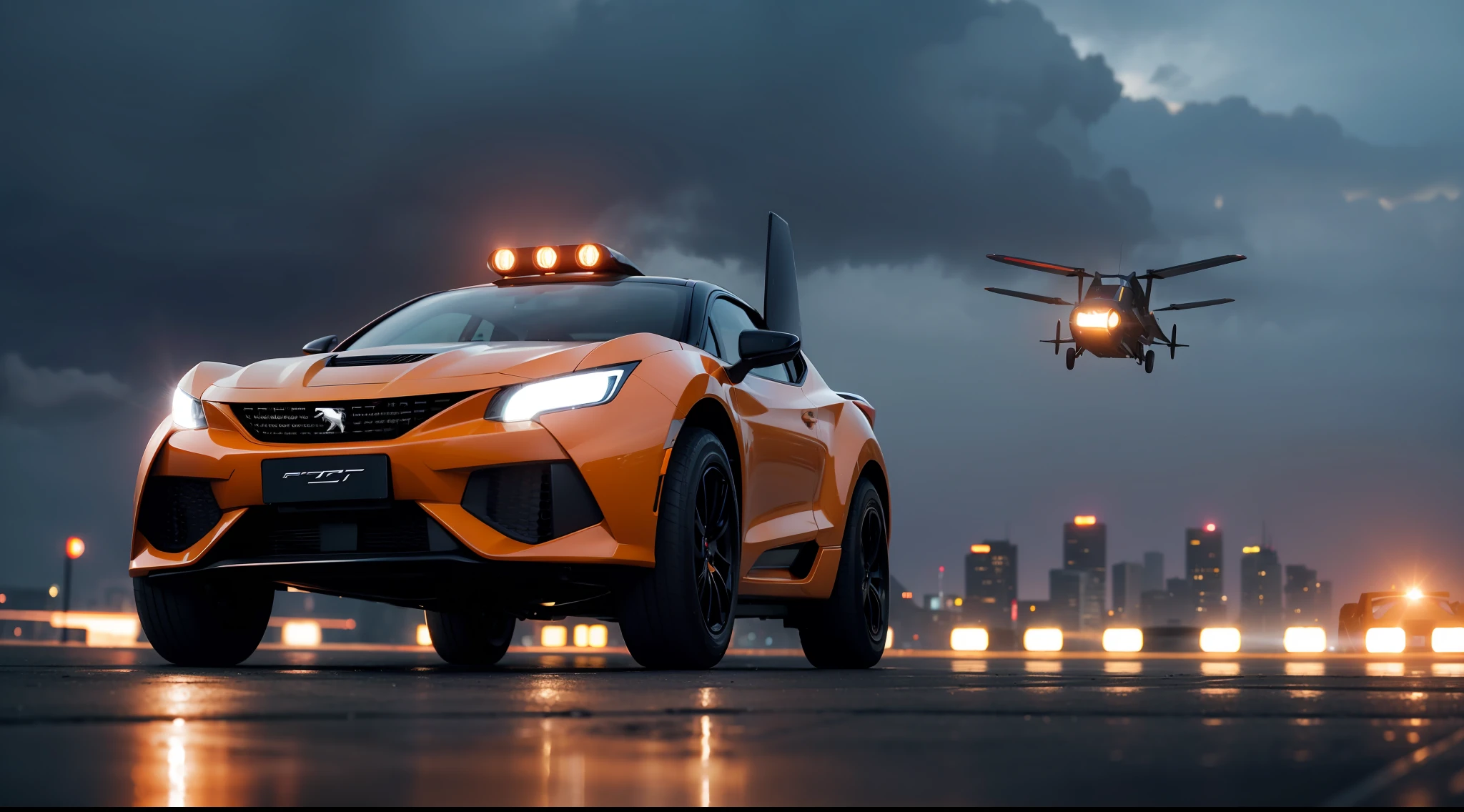 Blade Runner 2049 Peugeot flying car, vibrant, photorealistic, realistic, dramatic, cinematic lighting, sharp focus, 8k