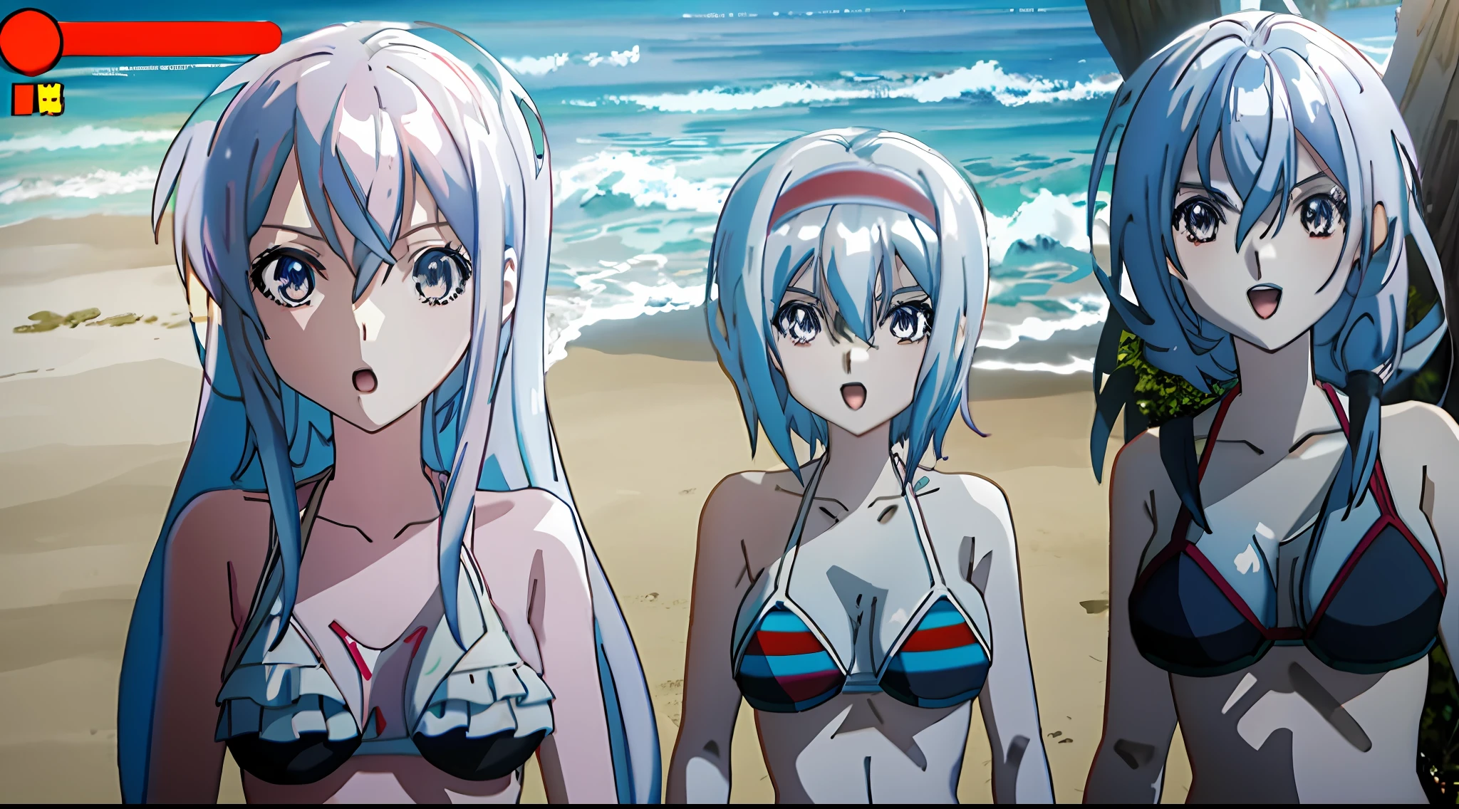 three girls in bikinis standing on the beach with one girl in a bikini, cel shaded anime, still from tv anime, anime movie screenshot, official anime still, 2 0 1 9 anime screenshot, anime screencap, anime still frame, anime still, anime still image, ecchi anime style, screenshot from the anime film, screenshot from a 2012s anime