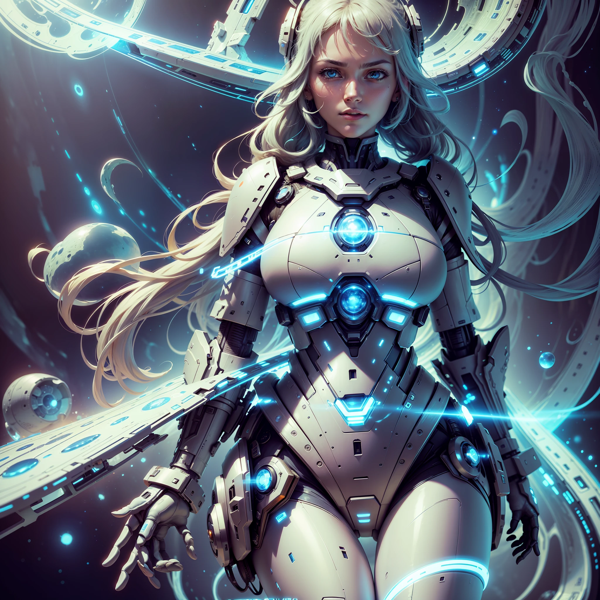 (spaceship background), (ultra high resolution, realism, blue sky, photon mapping, radiometry: 1.3), science fiction, fantasy, [: a sexy girl, (white and blue mech: 1.2), upper body: 0.2] sheg, beautiful woman, best quality, super high resolution, 8K, masterpiece, clear focus, clear gaze --auto --s2