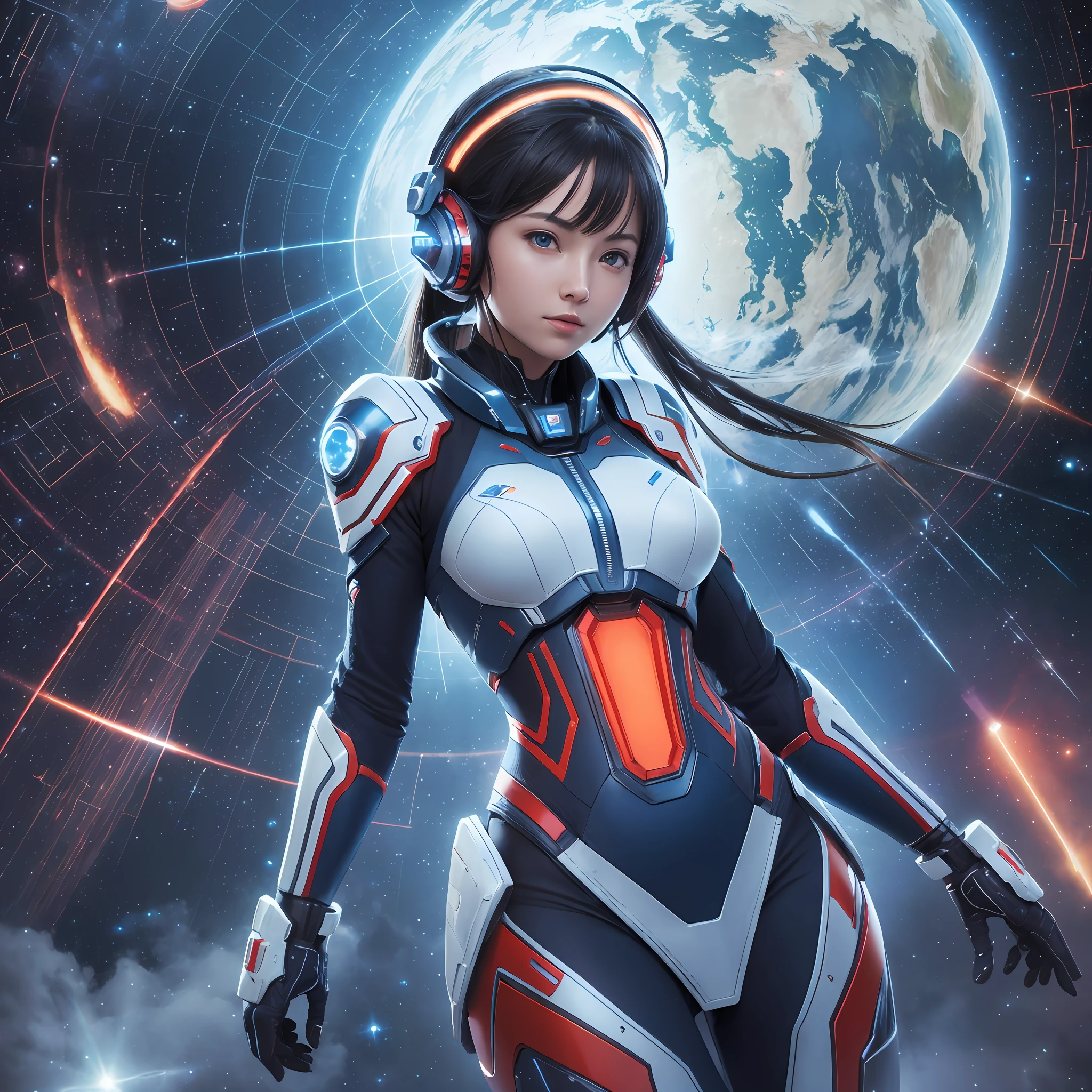 (spaceship background), (ultra high resolution, realism, blue sky, photon mapping, radiometry: 1.3), science fiction, fantasy, [: a sexy girl, (red blue mech: 1.2), upper body: 0.2] sheg, beautiful woman, best quality, super high resolution, 8K, masterpiece, clear focus, clear gaze --auto --s2