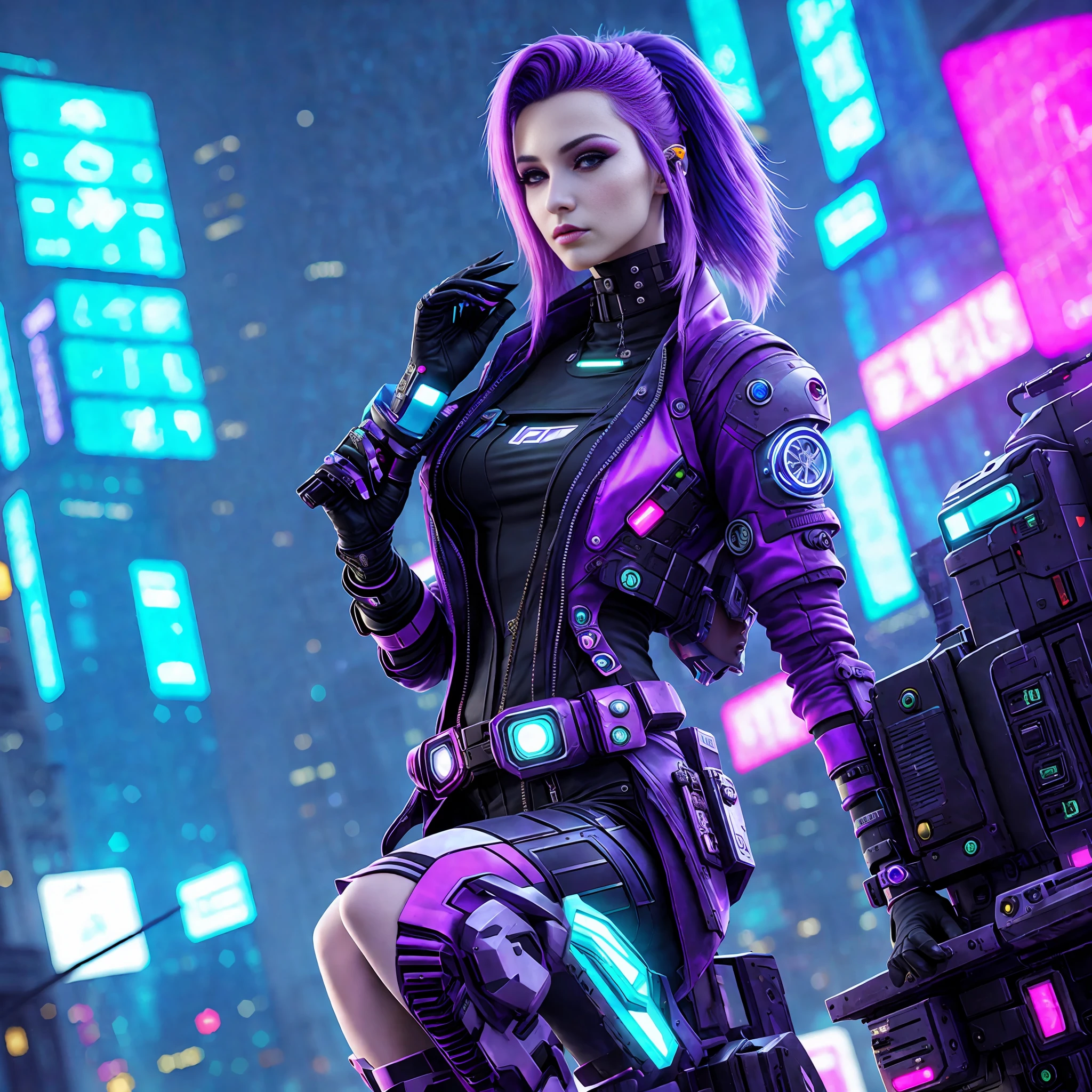 Beautiful woman in futuristic clothes with a futuristic face with a tail of purple hair starring in a commercial, Anastasia Ovchinnikova, Marina Fedorovna, photo by Jessica Devic, Sofia Emelenko, Maria Panfilova, Alexandra Valishevskaya, Nadezhda Tikhomirova, Katinka Reinke, Angelina Stroganov, Svetlana Tigay, neon purple hair, ultra-realistic, 8k, perfect body, sculpture, neon lights, Claude Monet, Salvador Dali, cyberpunk art style, thematic art cyberpunk, cyberpunk art style, cyberpunk girl portrait, cyberpunk portrait, cyberpunk bright glow, advanced cyberpunk digital art, cyberpunk style, cyberpunk style color, hyper-realistic cyberpunk style, female cyberpunk, cyberpunk character art, dreamy cyberpunk girl, cyberpunk atmosphere, DSLR camera, fog filter, fantasy scene --chaos 70 --seed 2525252525 --no --Duplicate heads --iw 0 --h 2034 --quality 2 --w 128 --ar 16:9 --version 4 --stylize 2500