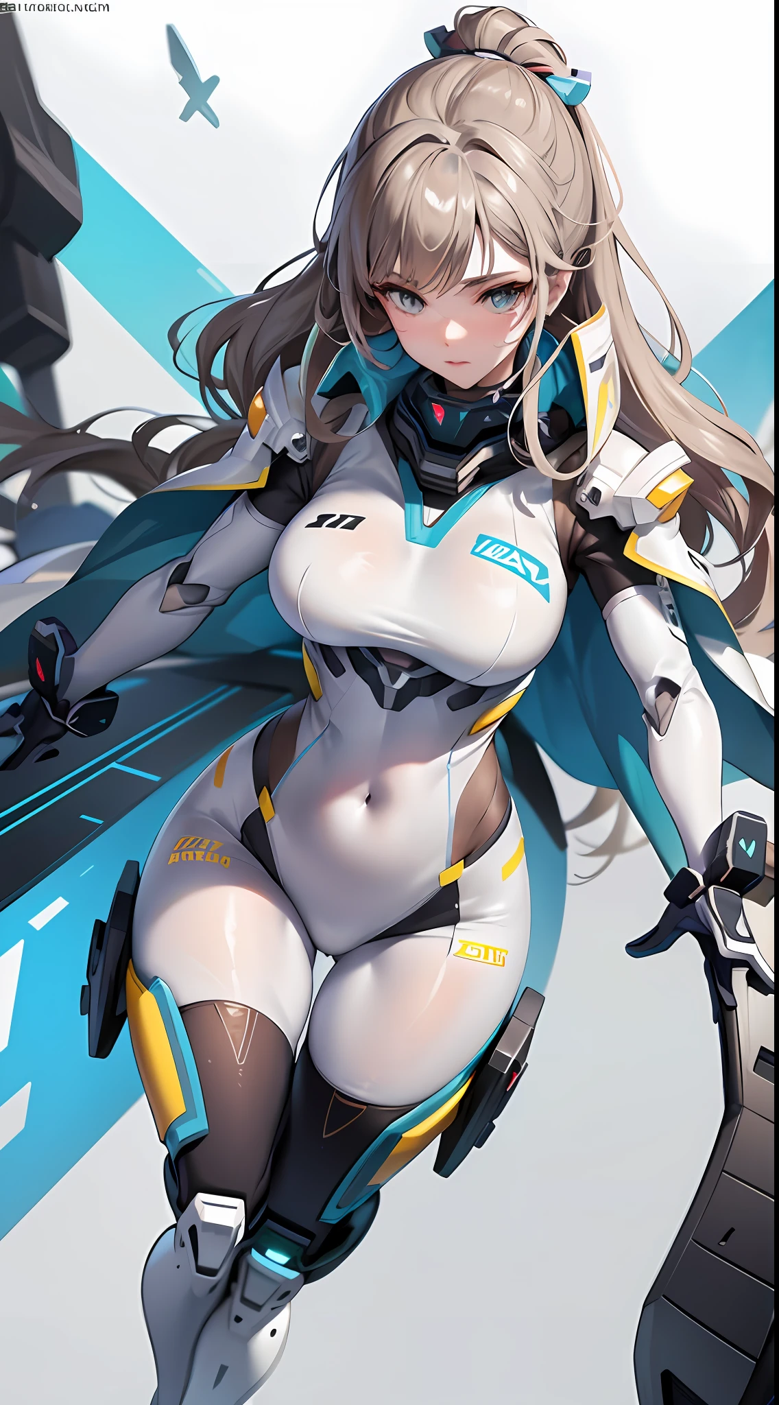 a woman in a futuristic suit with a sword,full-size photograph,Long legs, Slightly chubby,navel,Transparent skin,Perfect body shape,art feminine, Macro distance,mechanized valkyrie girl, ferra white mecha, girl in mecha cyber armor, female mecha, extremely detailed artgerm, echo from overwatch, Clear facial features,gorgeous female paladin,Advanced Rendering,depth of field
