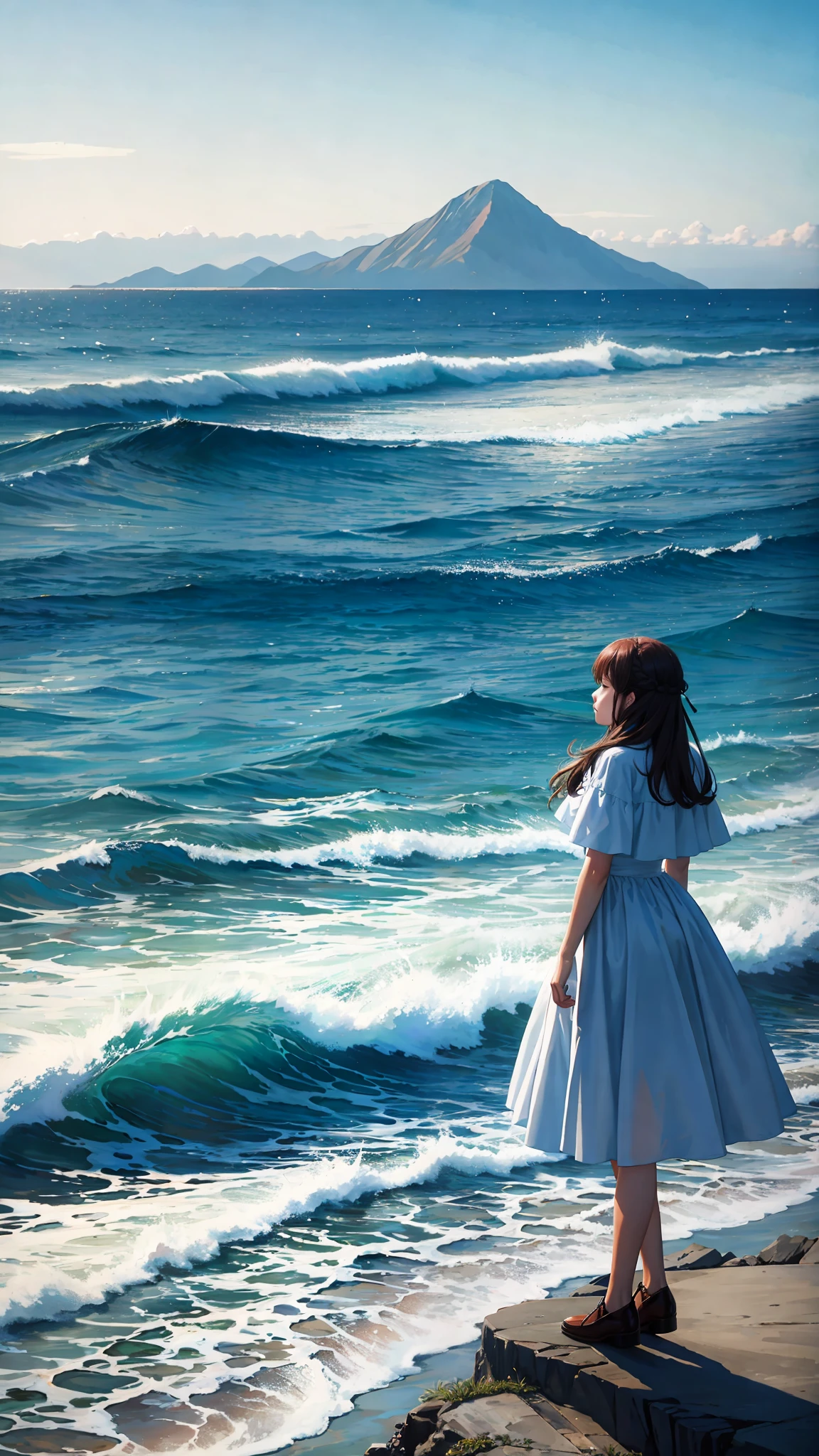 I want to make a mountain and sea separated, the picture has some sad feeling, there is that kind of love across the mountain and sea feeling