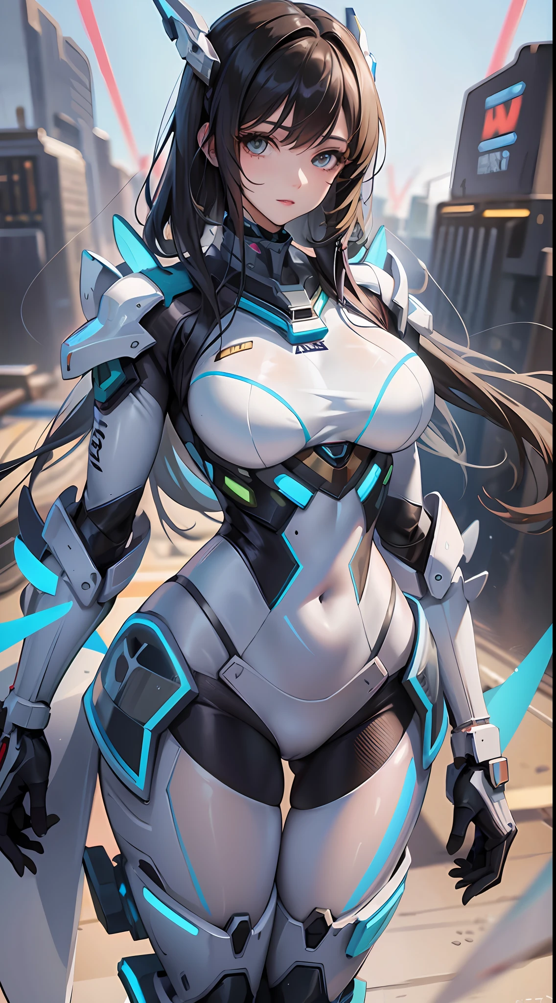 a woman in a futuristic suit with a sword,full-size photograph,Long legs, Slightly chubby,navel,Transparent skin,Perfect body shape,art feminine, Macro distance,mechanized valkyrie girl, ferra white mecha, girl in mecha cyber armor, female mecha, extremely detailed artgerm, echo from overwatch, Clear facial features,gorgeous female paladin,Advanced Rendering,depth of field