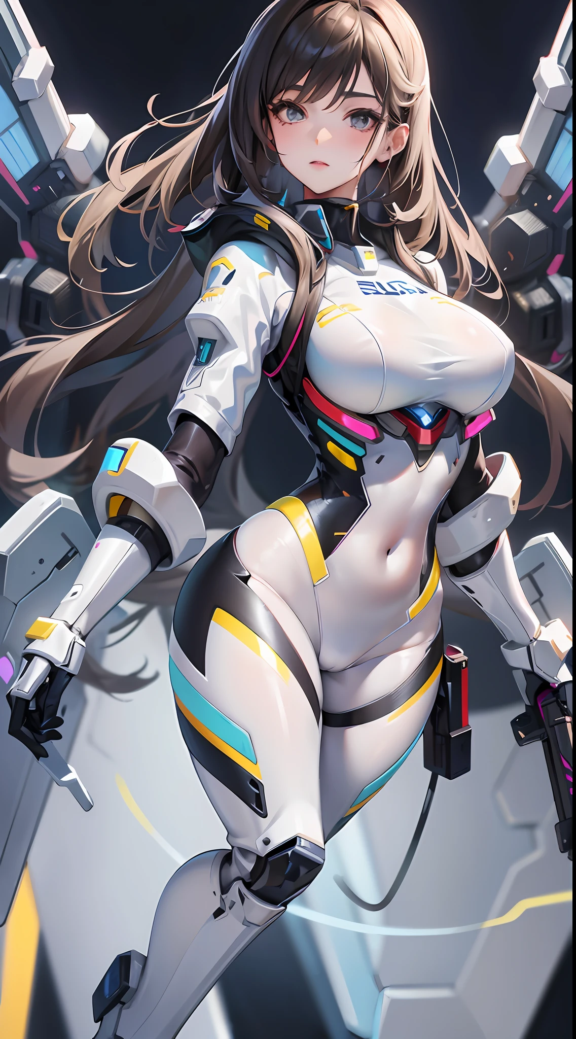 a woman in a futuristic suit with a sword,full-size photograph,Long legs, Slightly chubby,navel,Transparent skin,Perfect body shape,art feminine, Macro distance,mechanized valkyrie girl, ferra white mecha, girl in mecha cyber armor, female mecha, extremely detailed artgerm, echo from overwatch, Clear facial features,gorgeous female paladin,Advanced Rendering,depth of field