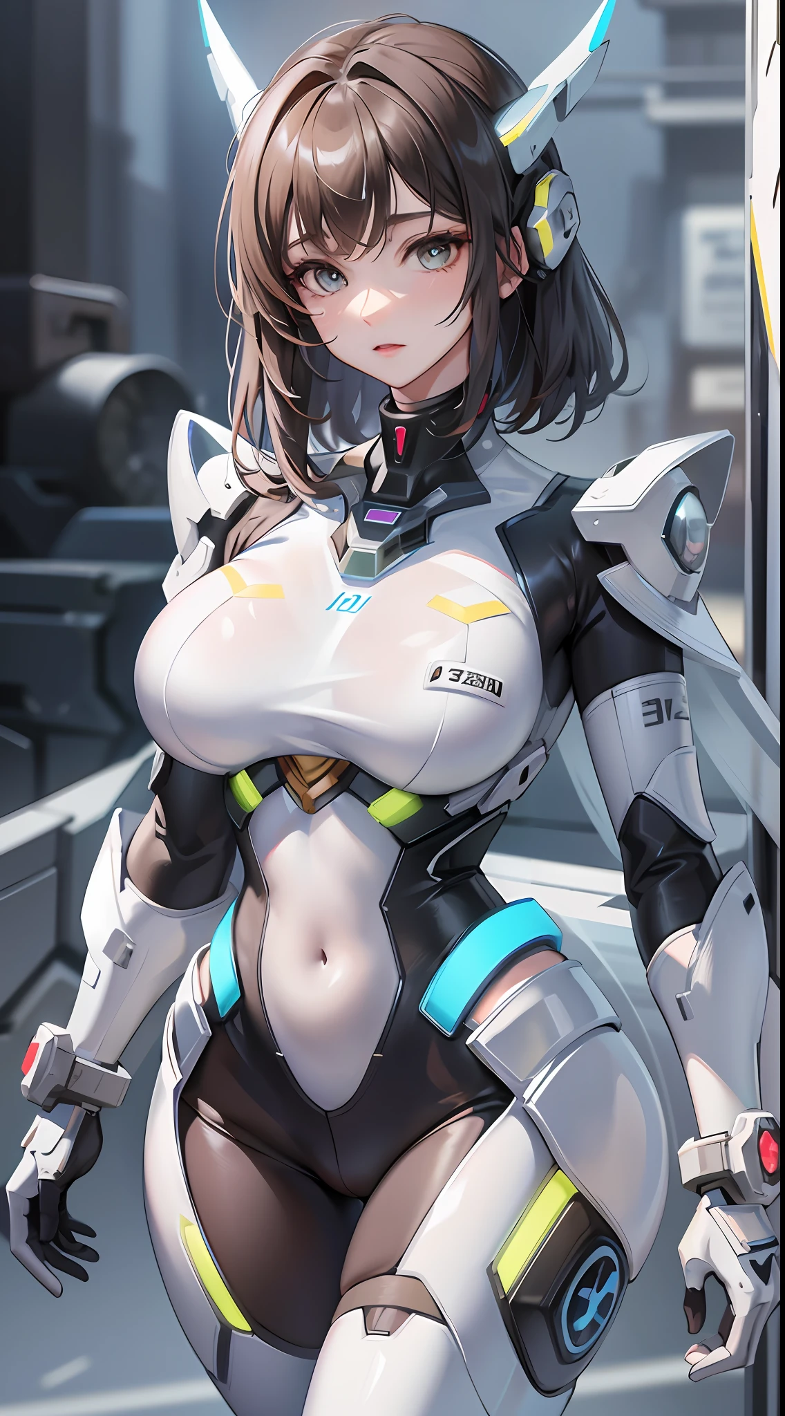 a woman in a futuristic suit with a sword,full-size photograph,Long legs, Slightly chubby,navel,Transparent skin,Perfect body shape,art feminine, Macro distance,mechanized valkyrie girl, ferra white mecha, girl in mecha cyber armor, female mecha, extremely detailed artgerm, echo from overwatch, Clear facial features,gorgeous female paladin,Advanced Rendering,depth of field