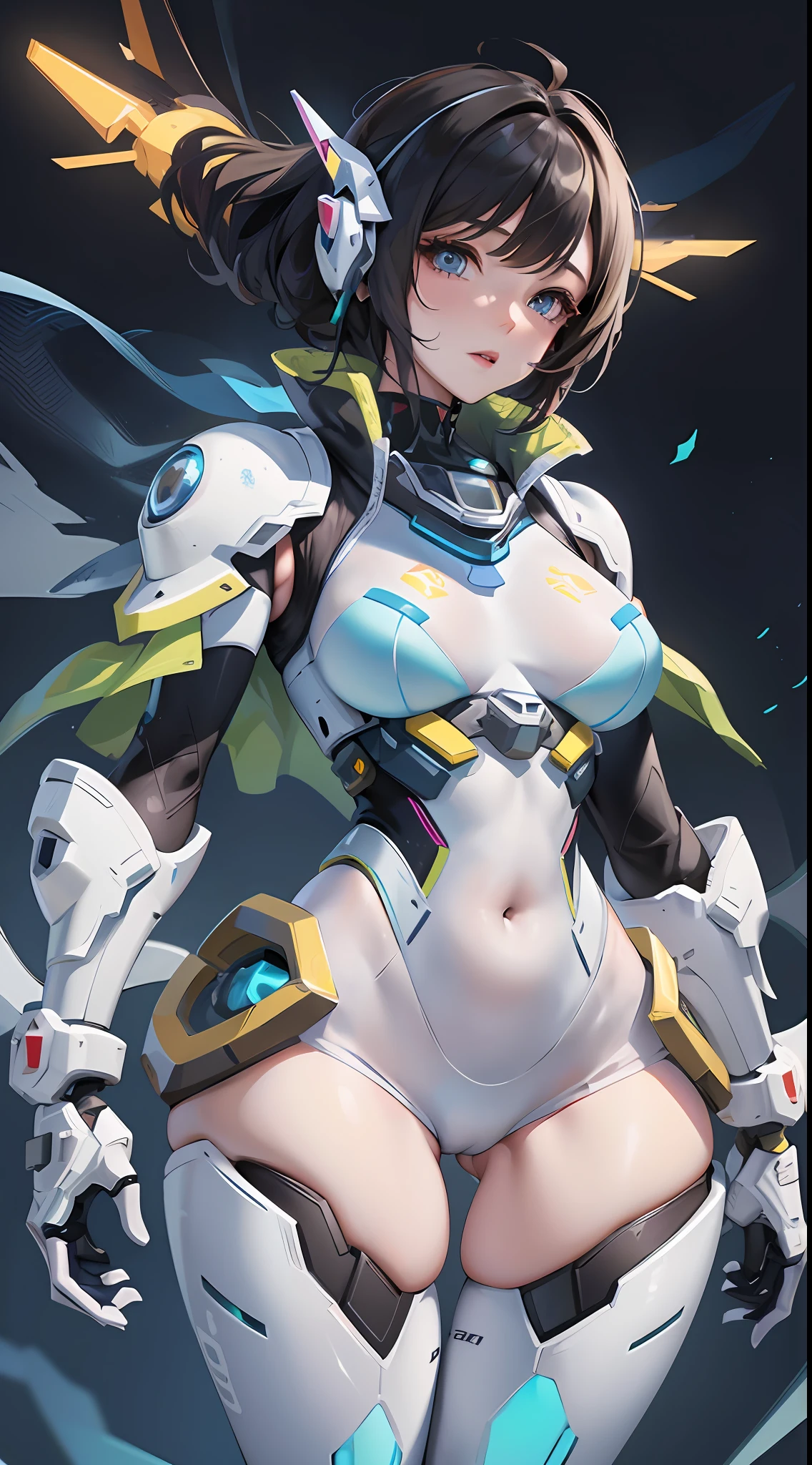 a woman in a futuristic suit with a sword,full-size photograph,Long legs, Slightly chubby,navel,Transparent skin,Perfect body shape,art feminine, Macro distance,mechanized valkyrie girl, ferra white mecha, girl in mecha cyber armor, female mecha, extremely detailed artgerm, echo from overwatch, Clear facial features,gorgeous female paladin,Advanced Rendering,depth of field